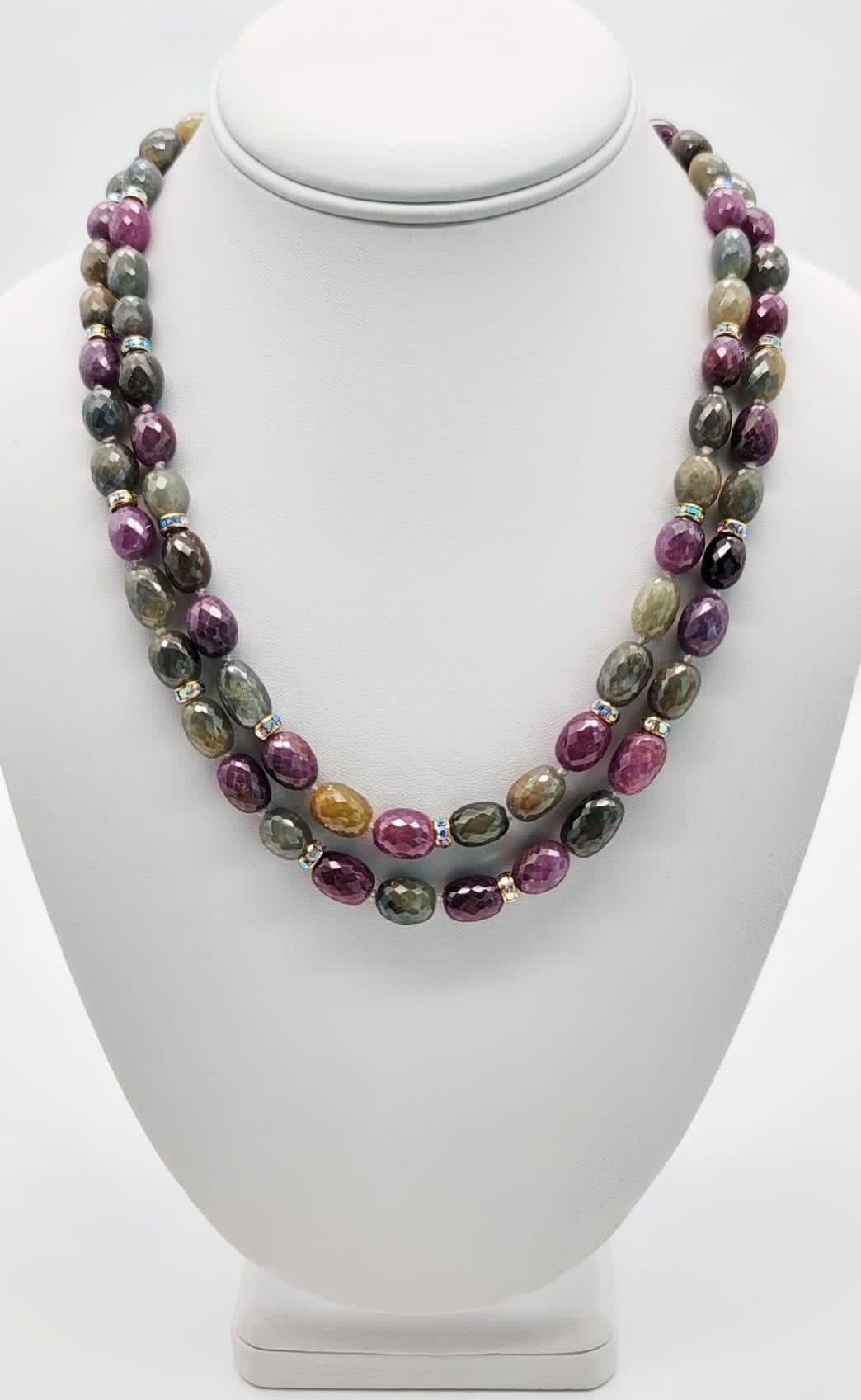 A.Jeschel  Double strand pink and green Sapphire necklace. 7