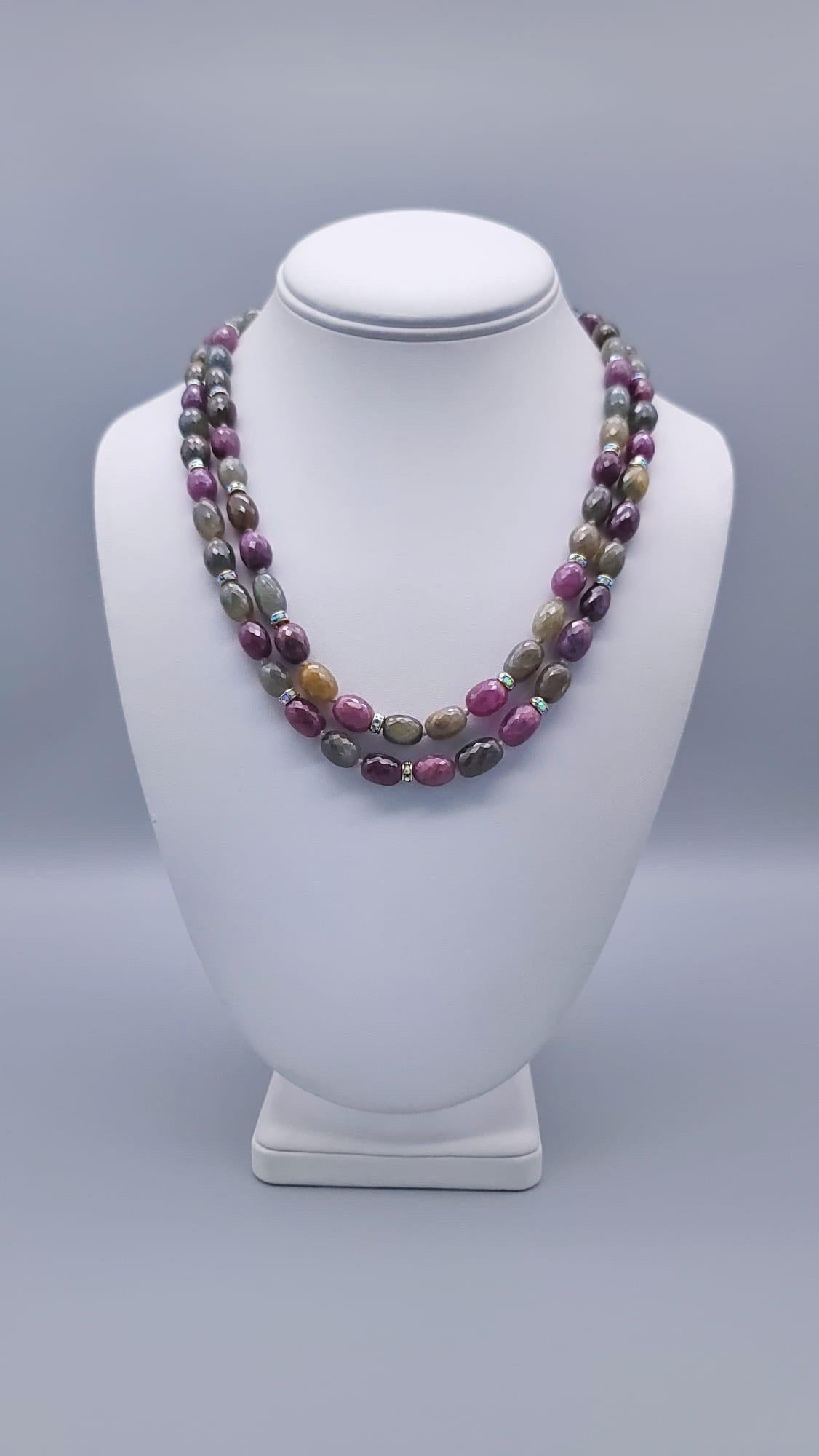 A.Jeschel  Double strand pink and green Sapphire necklace. 6