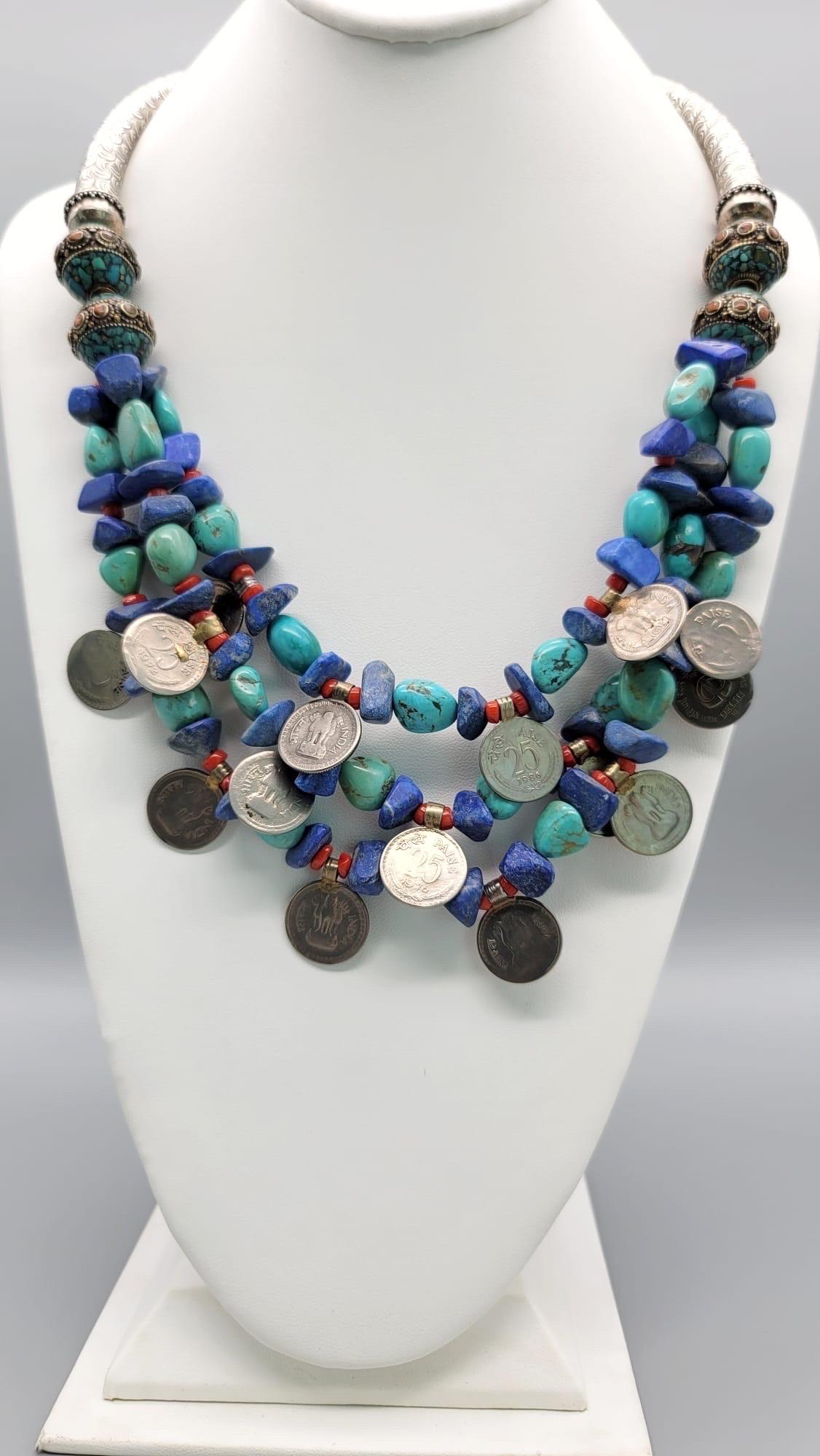 A.Jeschel Lapis and Turquoise dramatic tribal necklace For Sale 11