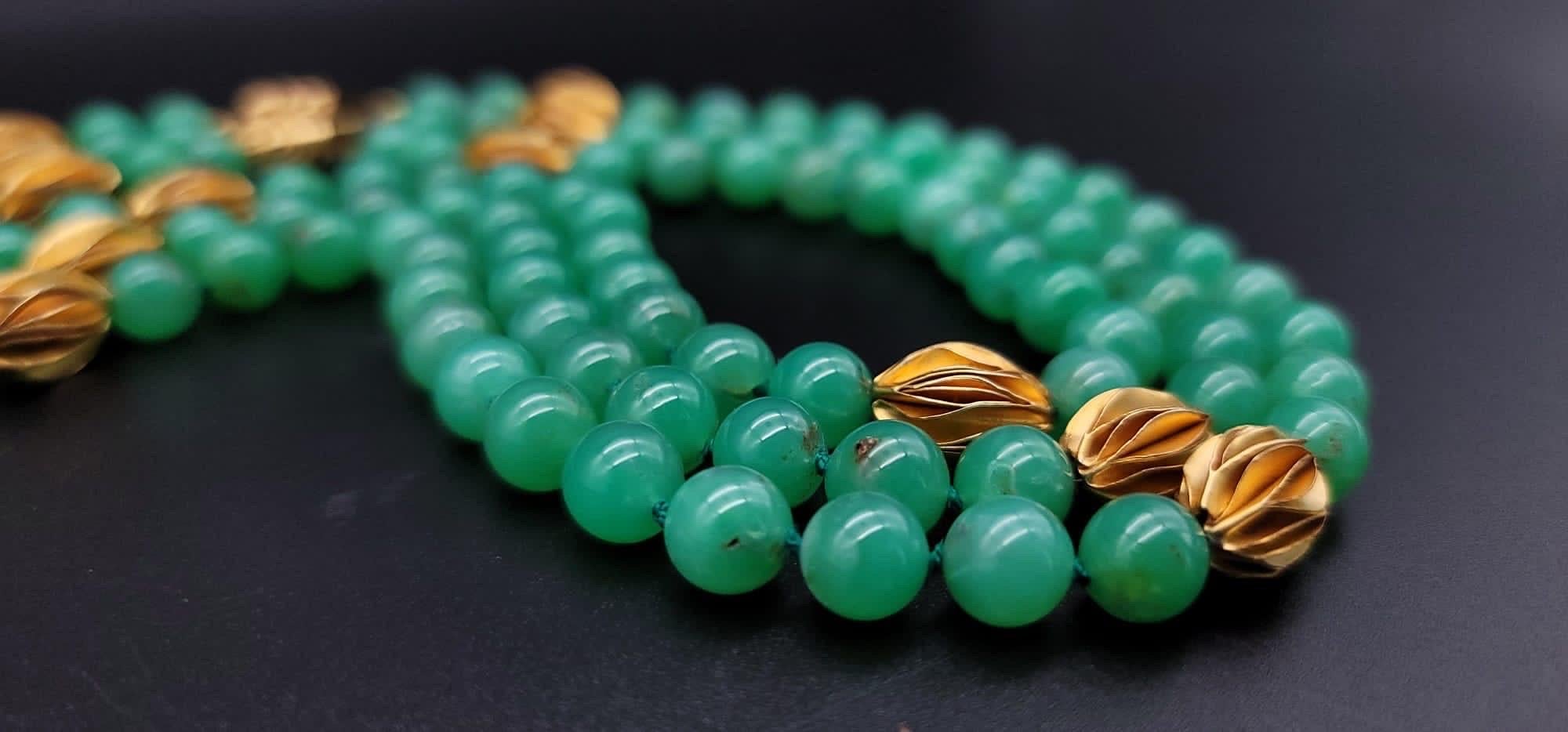 A.Jeschel 3 strand superb bright green Chrysoprase necklace 7