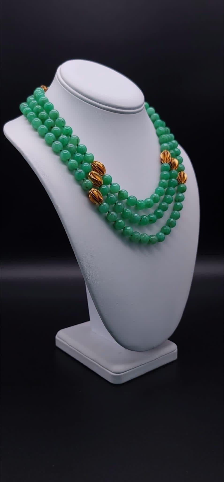 A.Jeschel 3 strand superb bright green Chrysoprase necklace 2