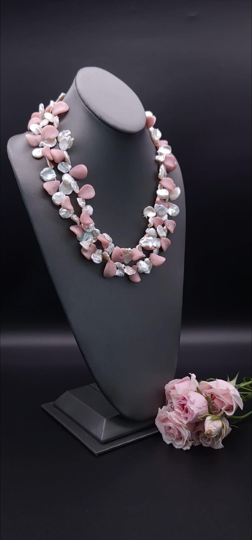 A.Jeschel 2 strand Pink Opal and Pearl necklace. For Sale 1