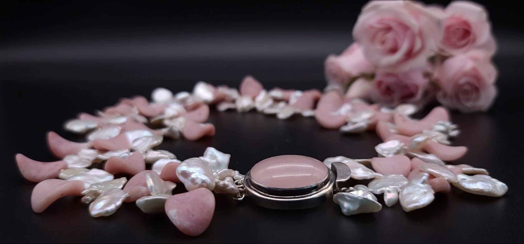 A.Jeschel 2 strand Pink Opal and Pearl necklace. For Sale 3