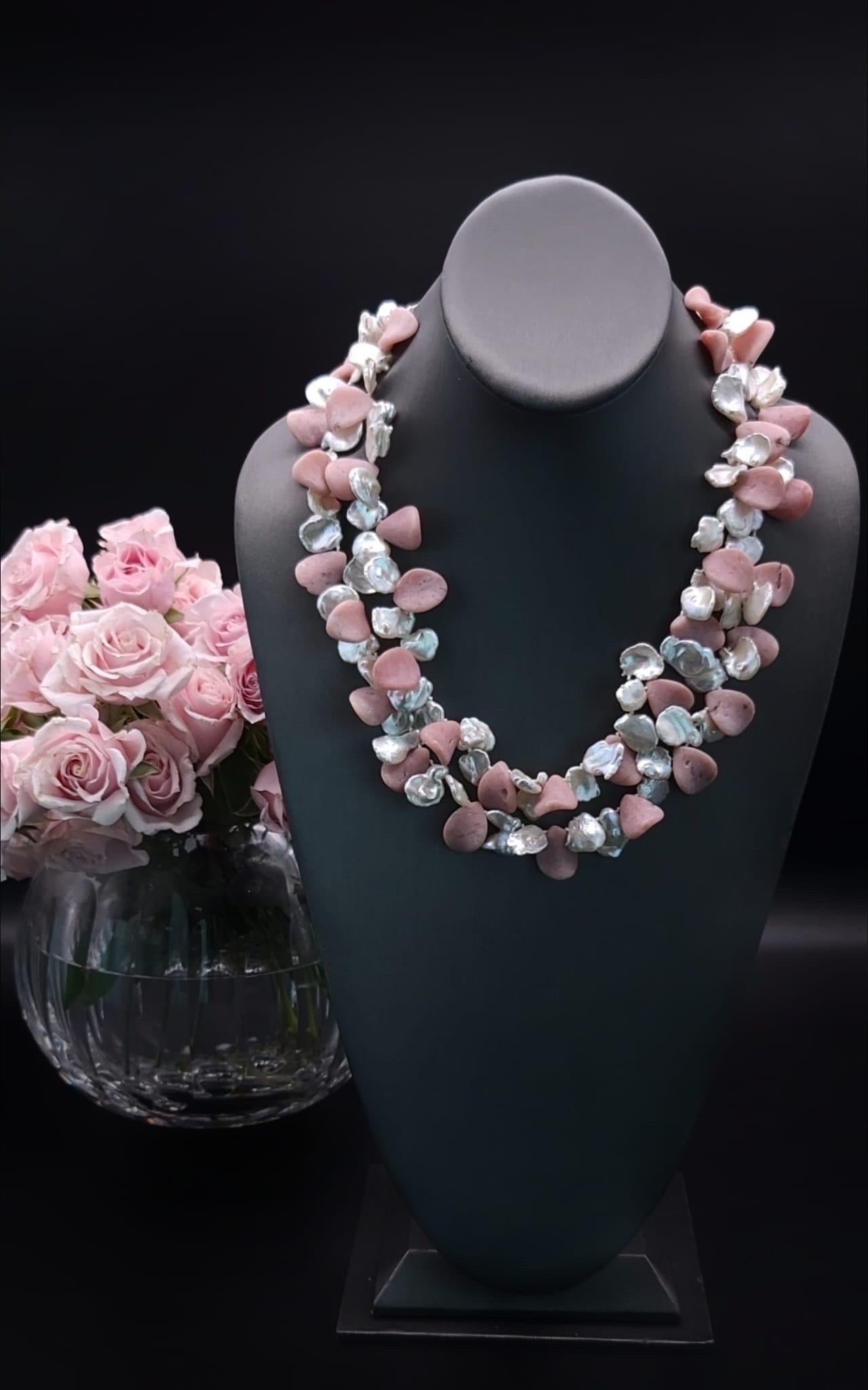 A.Jeschel 2 strand Pink Opal and Pearl necklace. For Sale 5