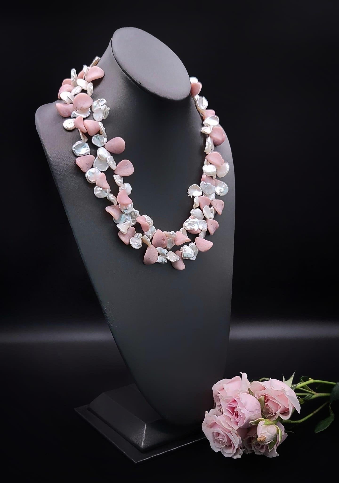 A.Jeschel Collana a 2 fili di opale rosa e perle. in vendita 6