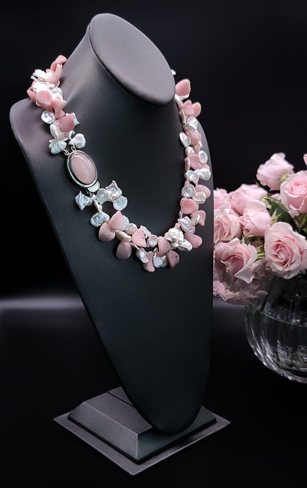 A.Jeschel Collana a 2 fili di opale rosa e perle. in vendita 7