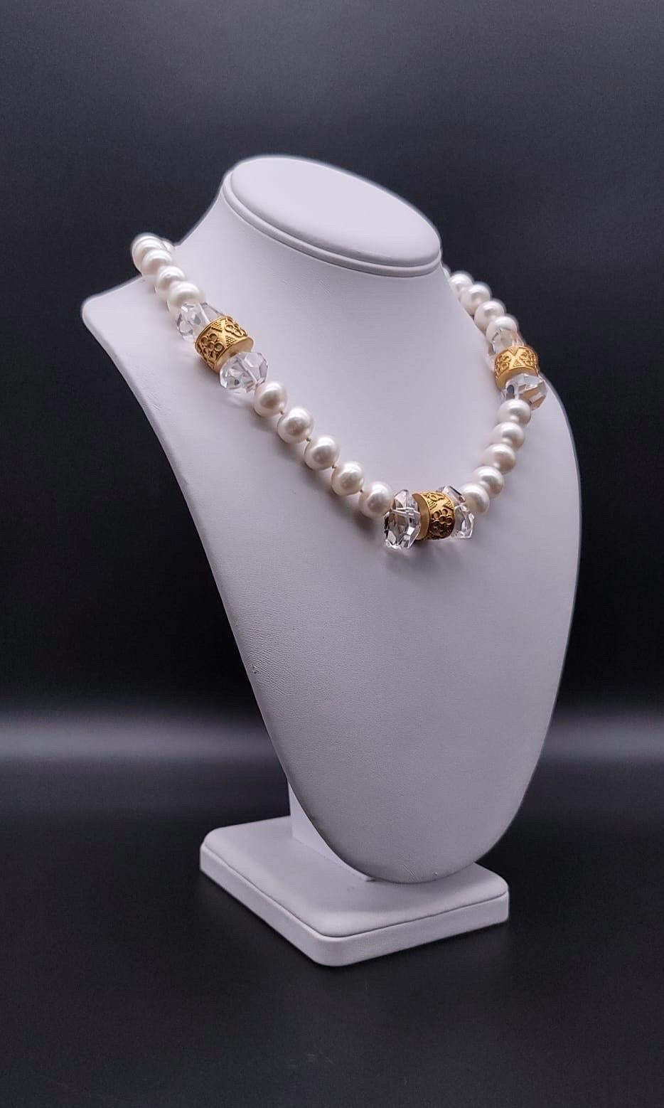 Women's or Men's A.Jeschel Elegant Pearl and Crystal single strand necklace. For Sale