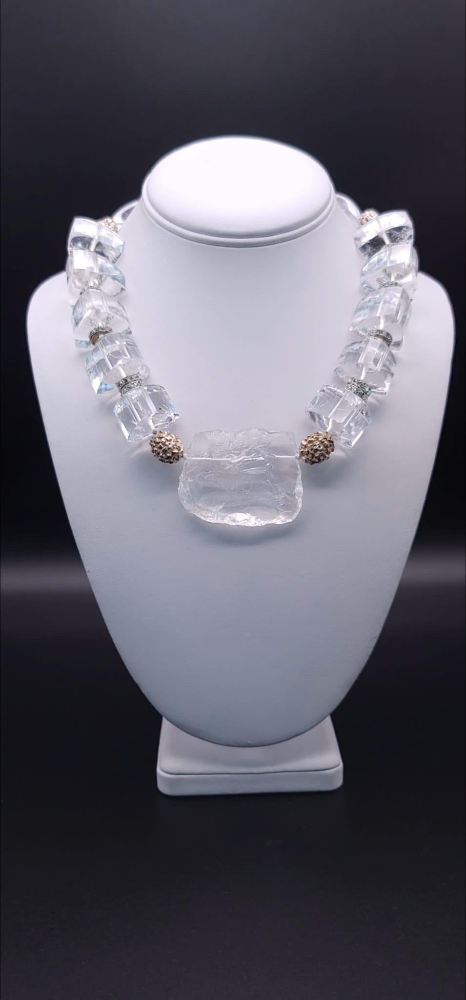 Mixed Cut A.Jeschel Impressive Icy Crystal and Sterling Silver Necklace. For Sale