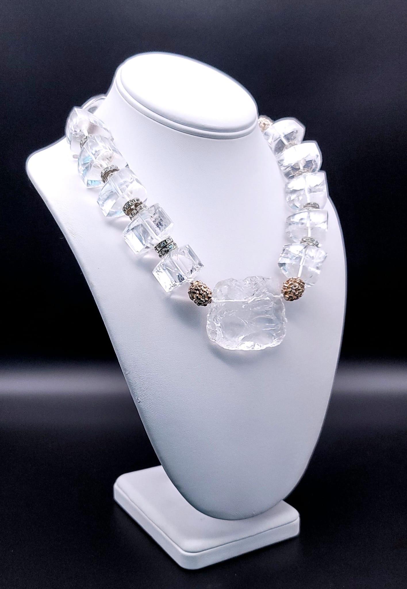 Women's or Men's A.Jeschel Impressive Icy Crystal and Sterling Silver Necklace. For Sale