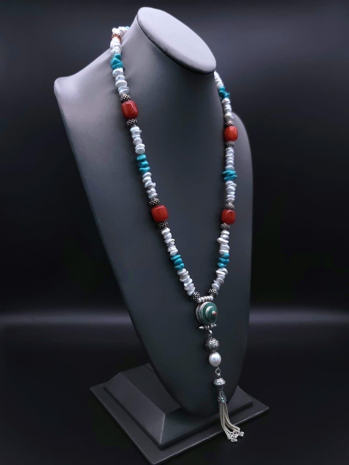 A.Jeschel long versatile Y Turquoise necklace 13