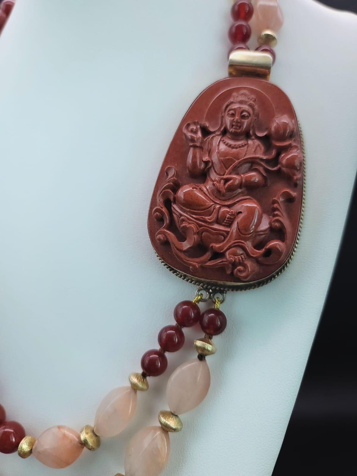 A.Jeschel Carved Aventurine Buddha signature clasp necklace 2
