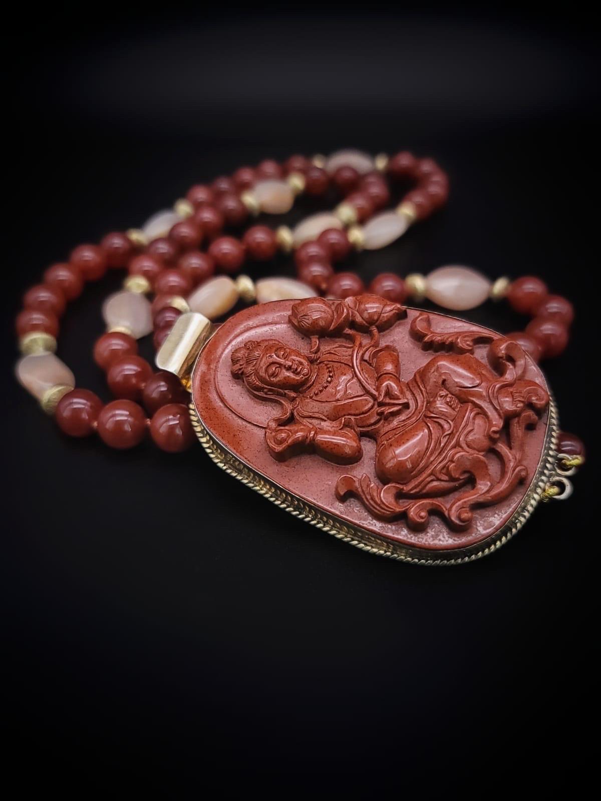 A.Jeschel Carved Aventurine Buddha signature clasp necklace 5