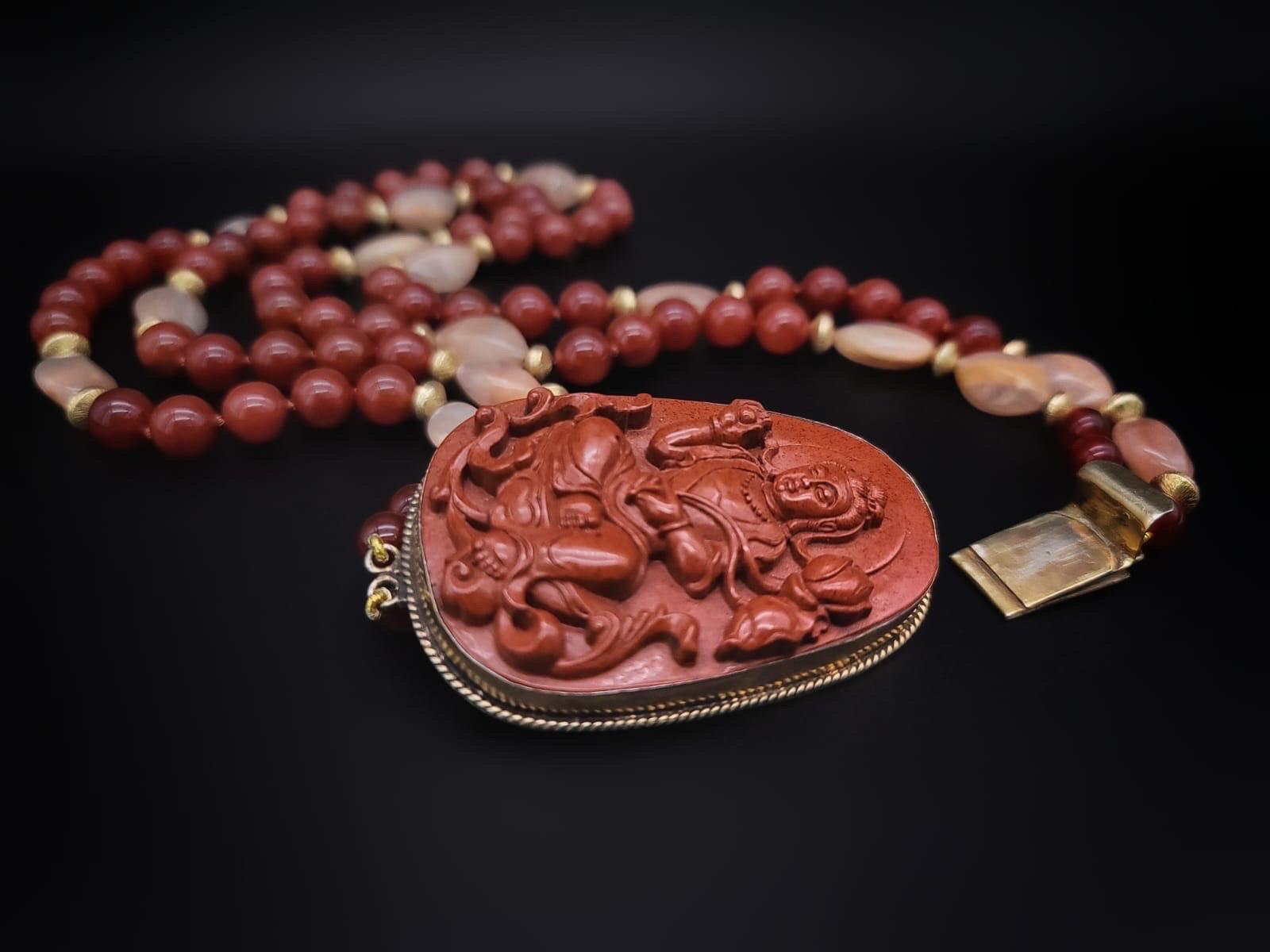 A.Jeschel Carved Aventurine Buddha signature clasp necklace 9