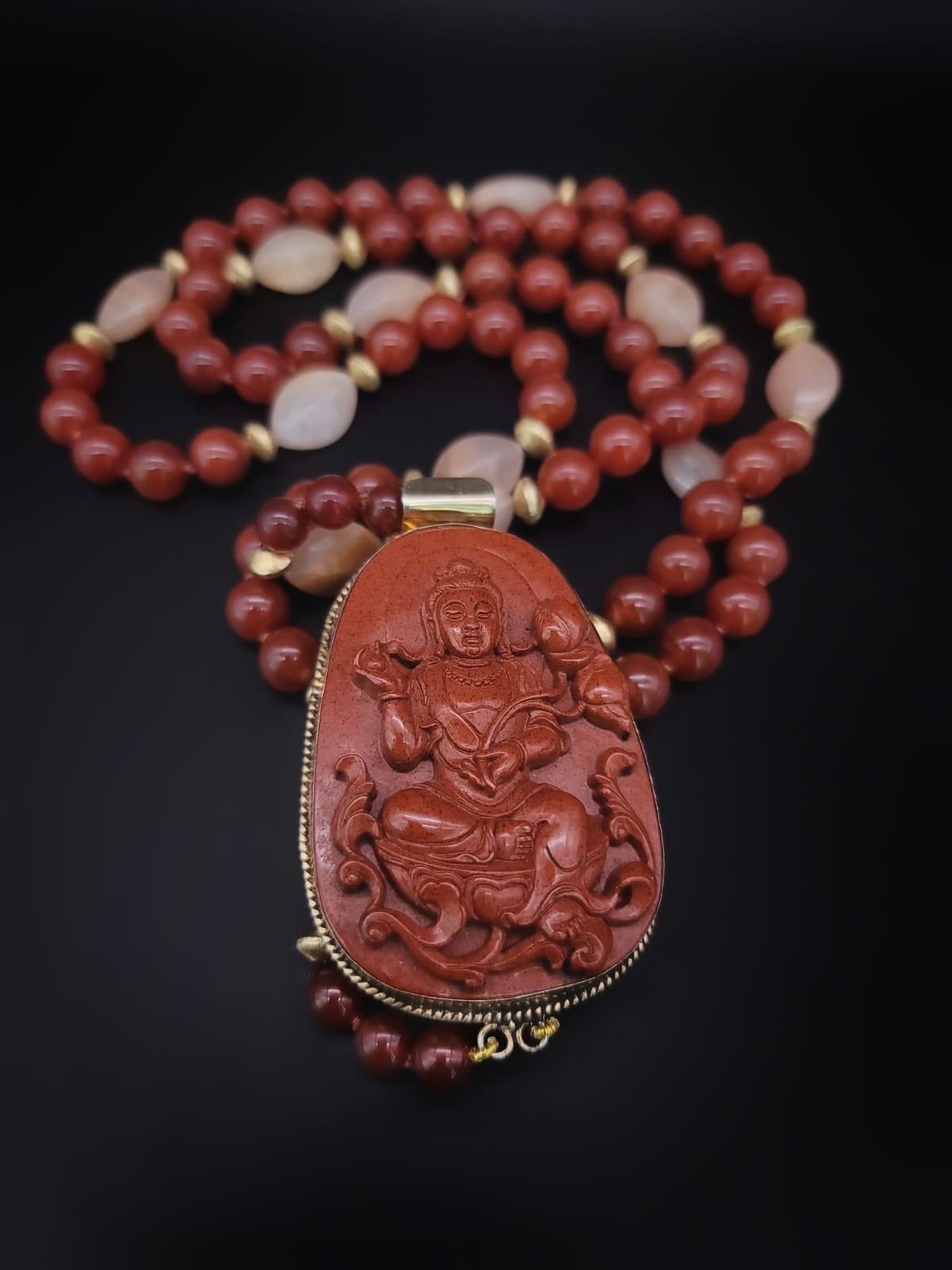 A.Jeschel Carved Aventurine Buddha signature clasp necklace 12