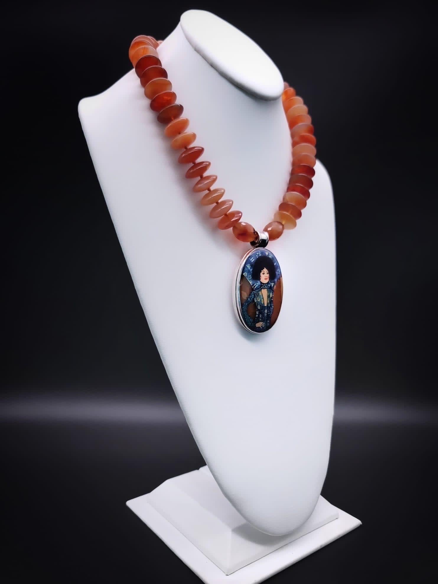 Bead A.Jeschel Carnelian Necklace with an Art Deco Pendant .  For Sale