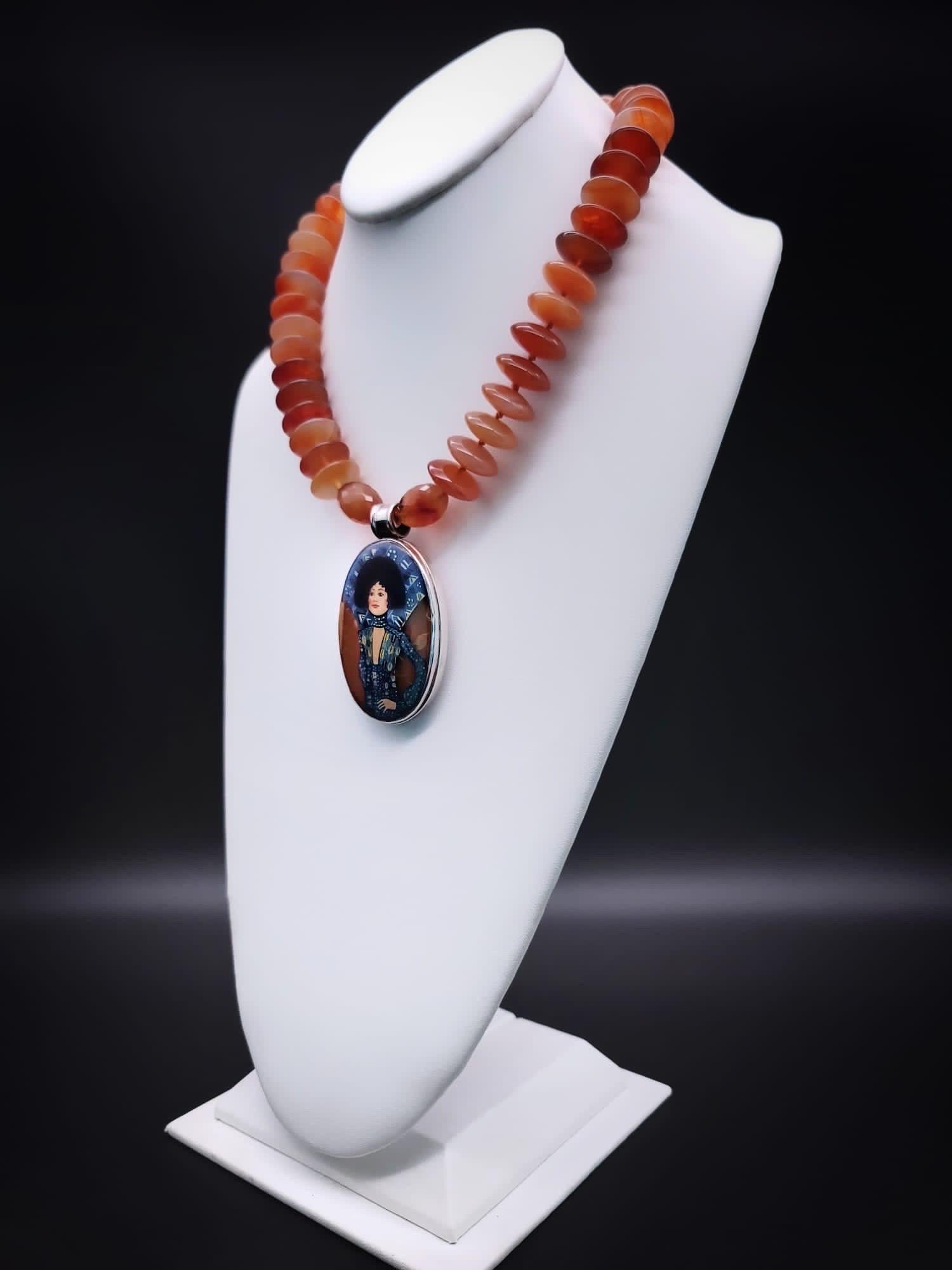 A.Jeschel Carnelian Necklace with an Art Deco Pendant .  In New Condition For Sale In Miami, FL