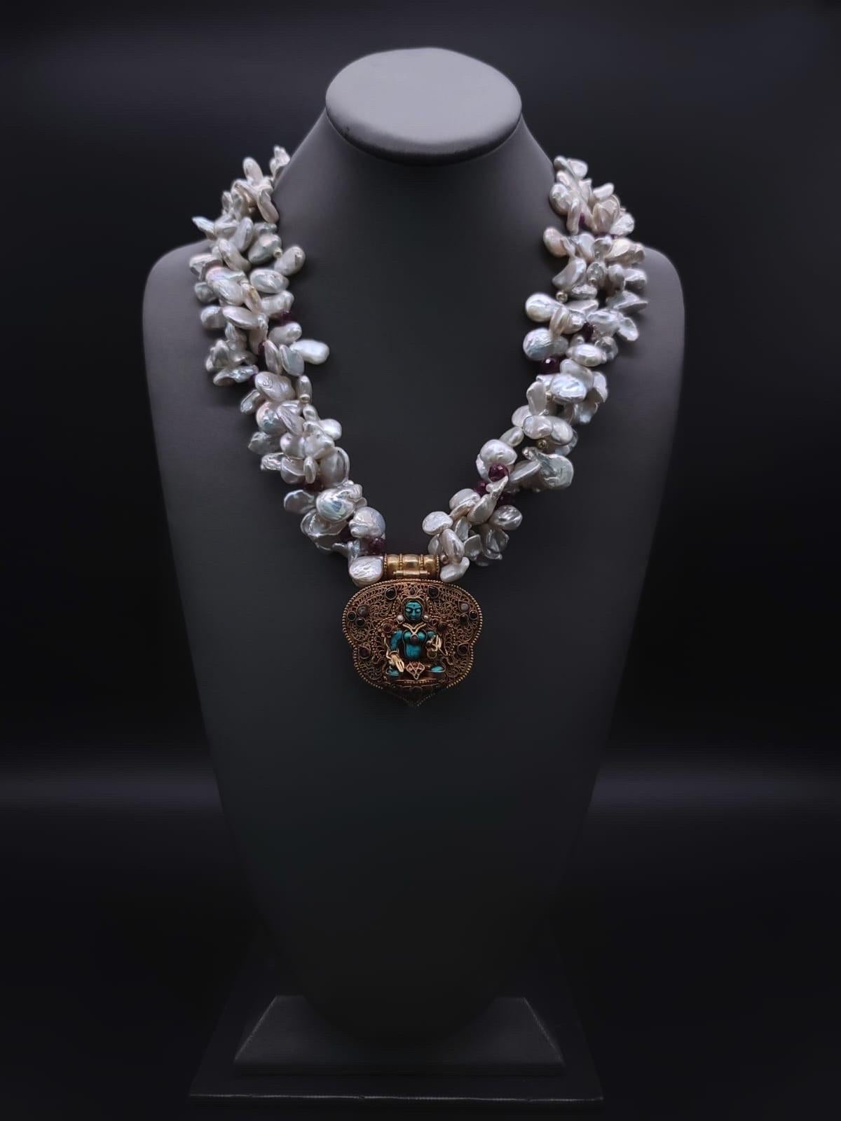 A.Jeschel  Stunning Vintage Ghau Box suspended from a Pearl and Ruby Necklace. For Sale 6