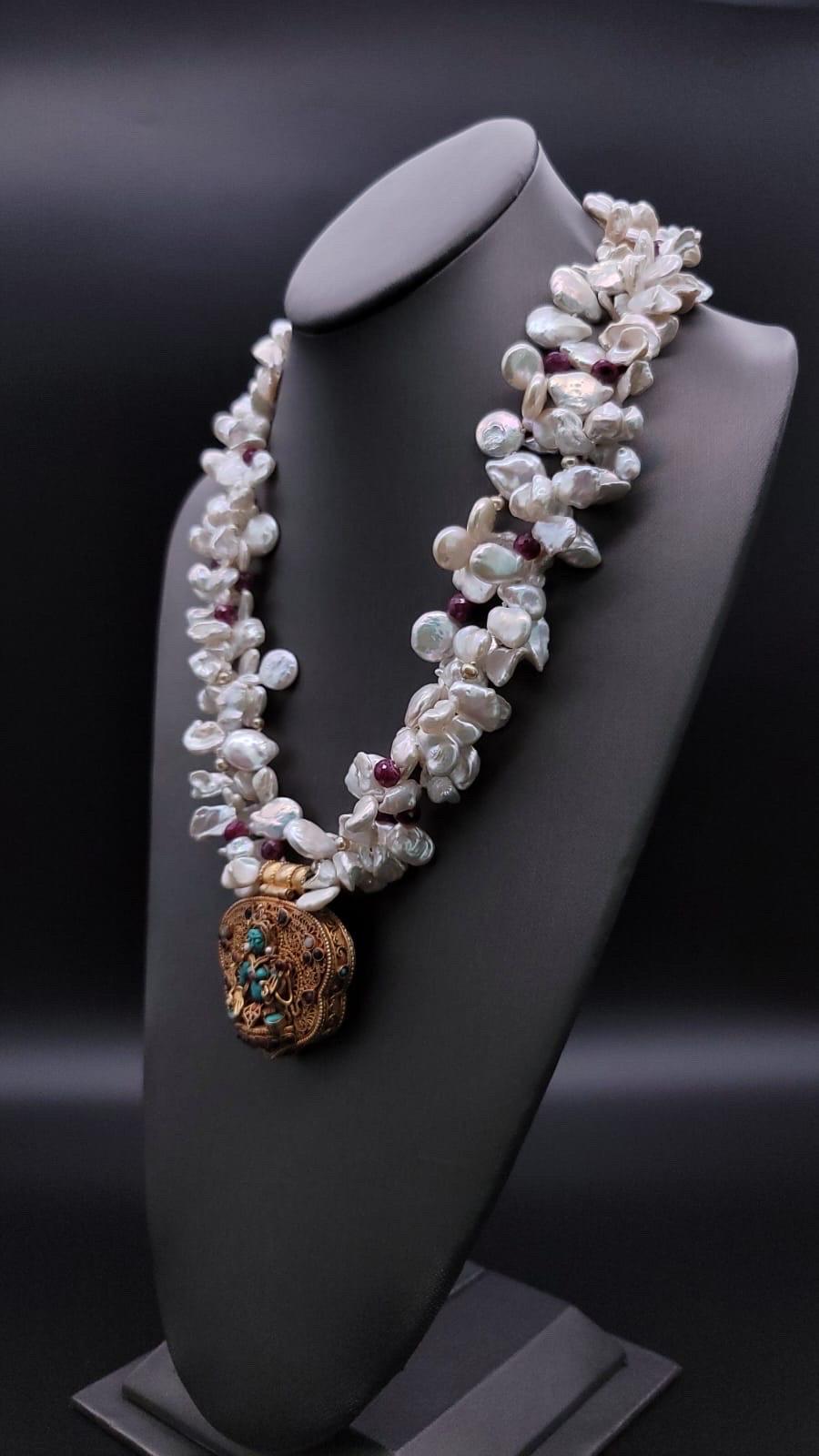 A.Jeschel  Stunning Vintage Ghau Box suspended from a Pearl and Ruby Necklace. For Sale 8