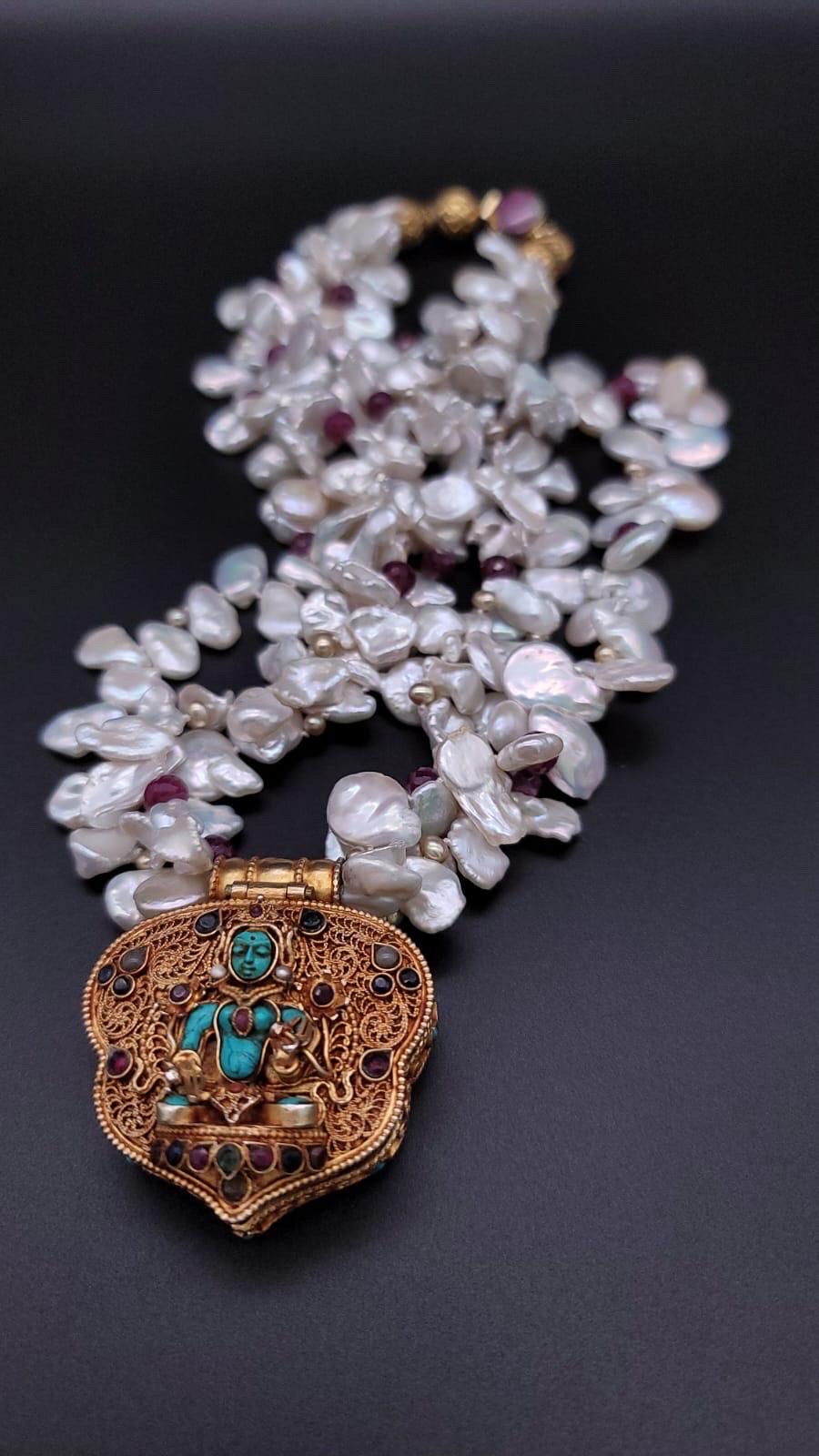 A.Jeschel  Stunning Vintage Ghau Box suspended from a Pearl and Ruby Necklace. For Sale 9