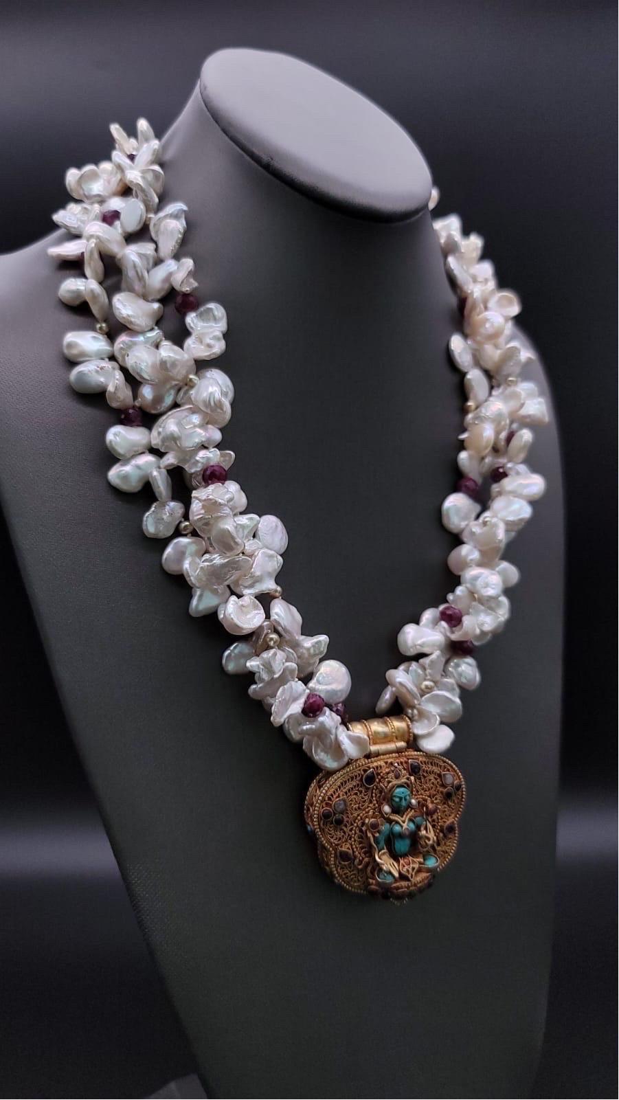 A.Jeschel  Stunning Vintage Ghau Box suspended from a Pearl and Ruby Necklace. For Sale 5