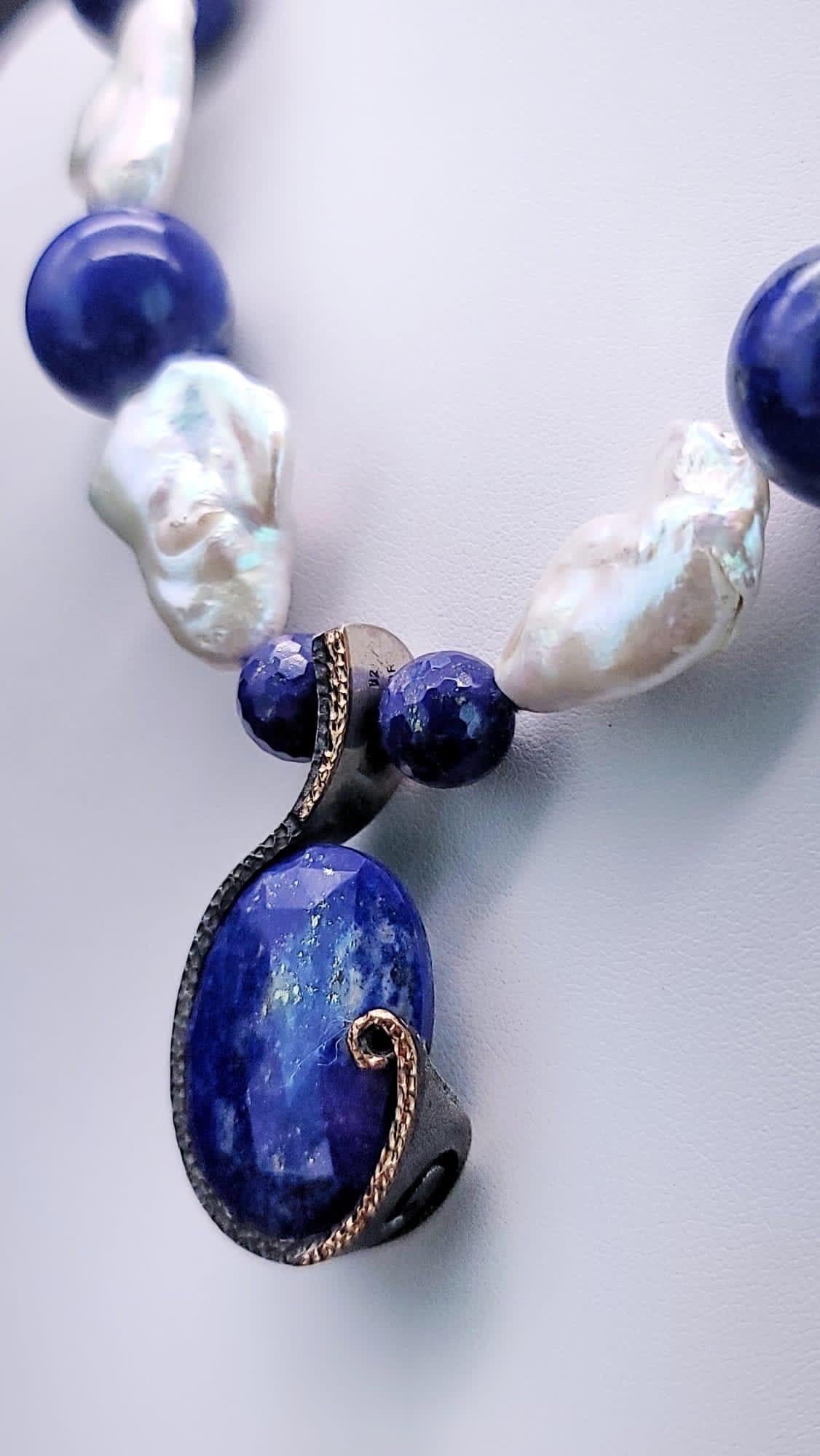 A.Jeschel Stunning Lapis and Baroque Pearls necklace. For Sale 1