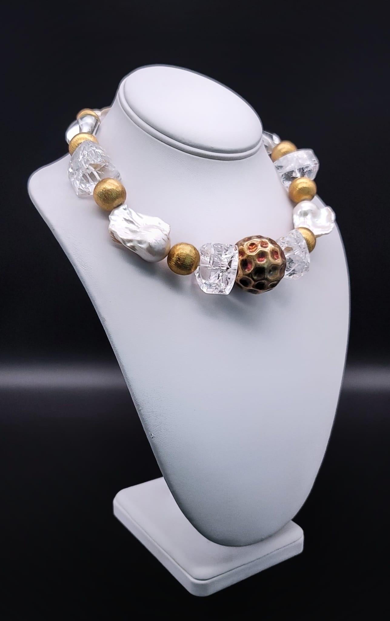 Contemporary A.Jeschel A masterpiece big and bold Crystal and Baroque Pearl necklace. For Sale