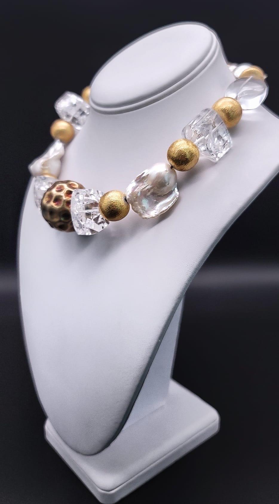 Mixed Cut A.Jeschel A masterpiece big and bold Crystal and Baroque Pearl necklace. For Sale