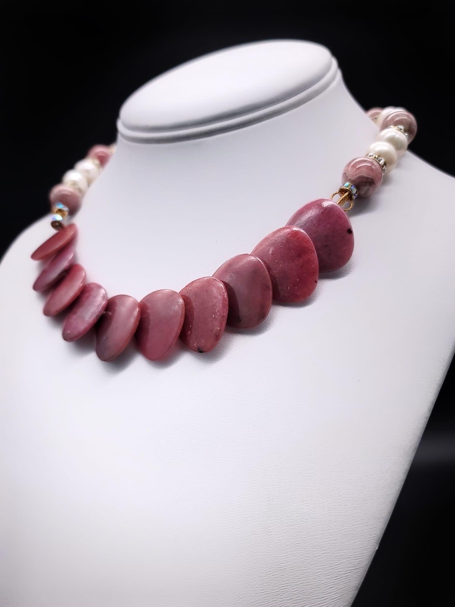 Mixed Cut A.Jeschel Several varieties of Rhodocrosite in an unusual mix necklace. For Sale