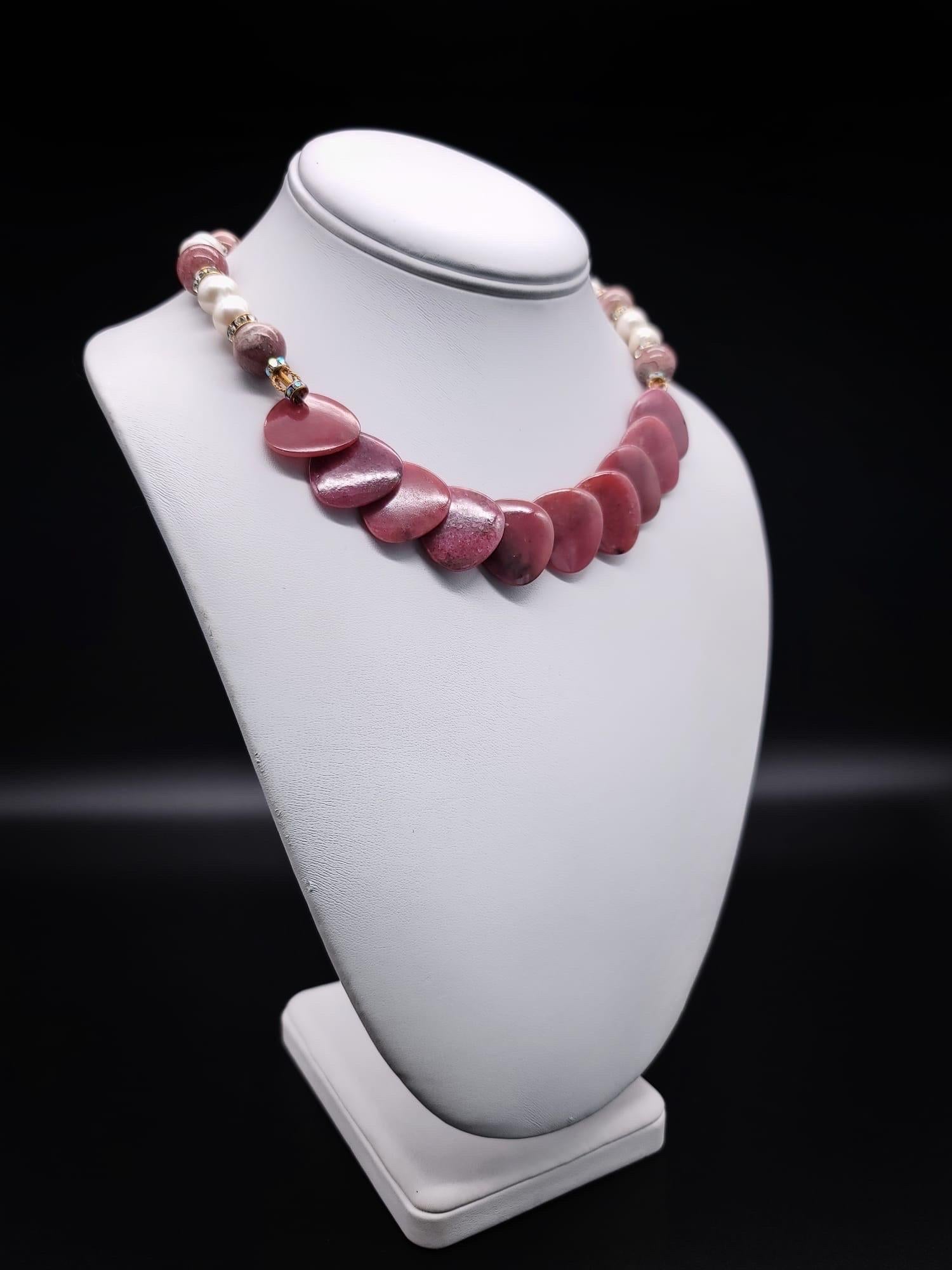 A.Jeschel Several varieties of Rhodocrosite in an unusual mix necklace. In New Condition For Sale In Miami, FL