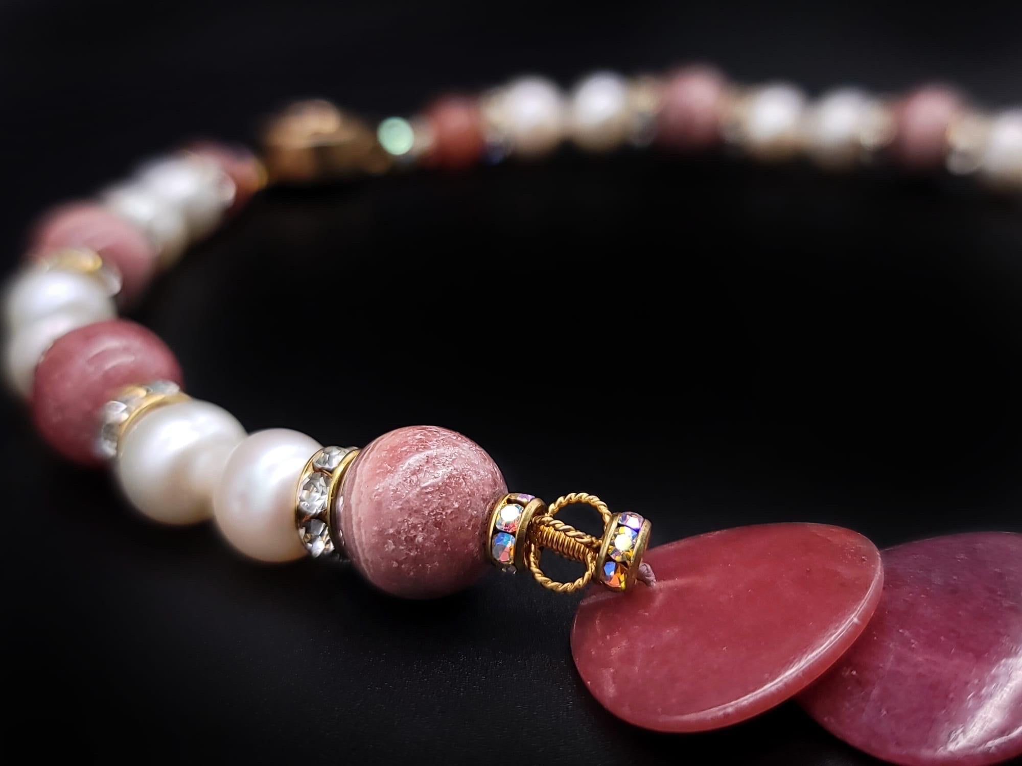 A.Jeschel Several varieties of Rhodocrosite in an unusual mix necklace. 7