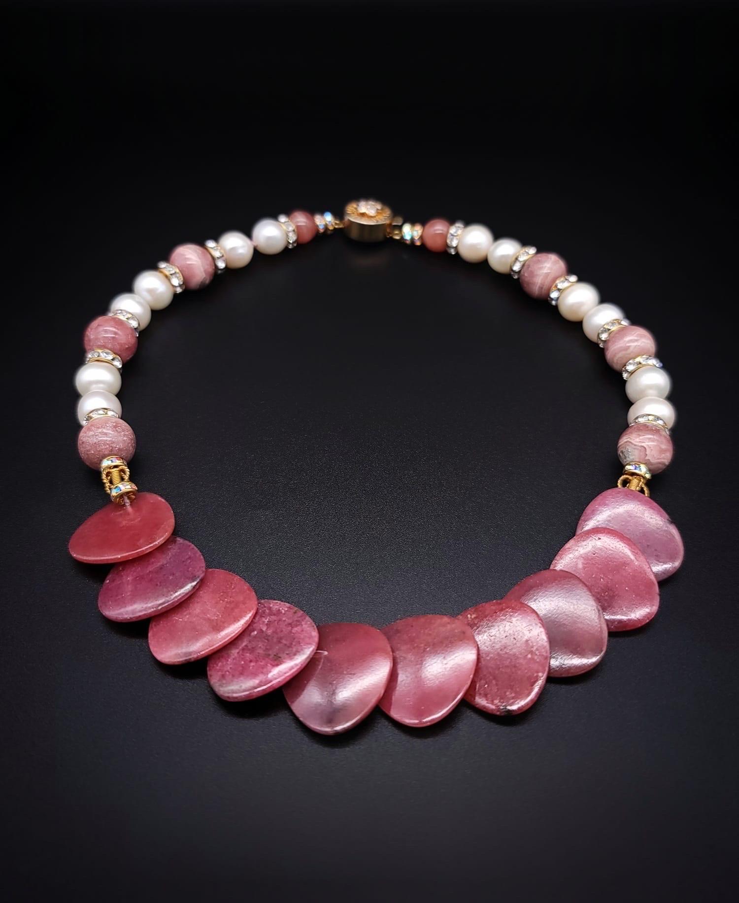 A.Jeschel Several varieties of Rhodocrosite in an unusual mix necklace. For Sale 9