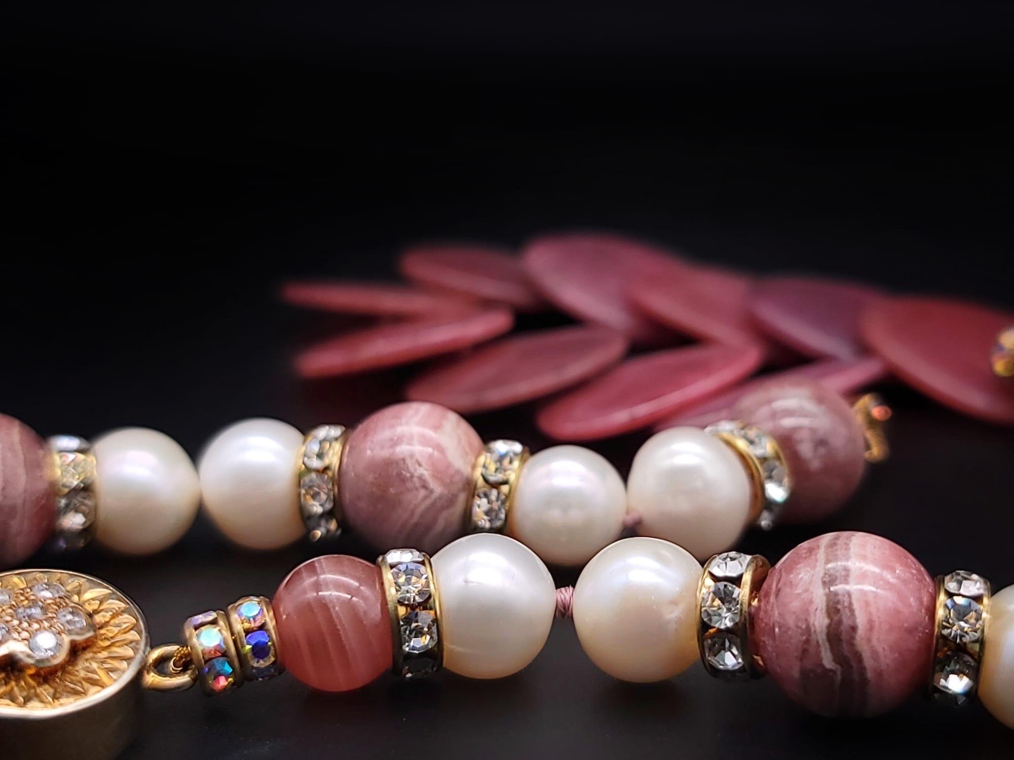 A.Jeschel Several varieties of Rhodocrosite in an unusual mix necklace. For Sale 12