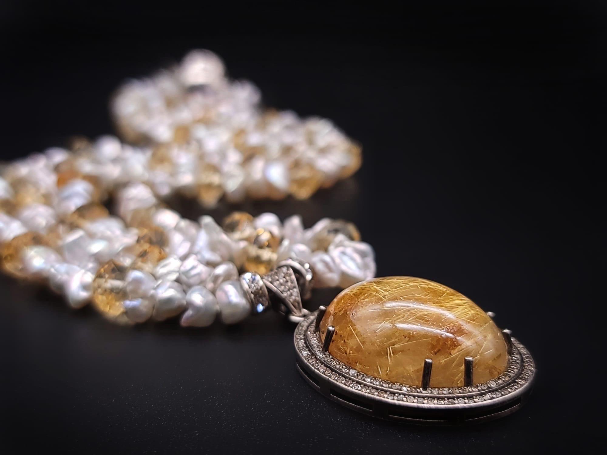 A.Jeschel, chef-d'œuvre de la suspension en quartz doré rutilé entouré de diamants Neuf - En vente à Miami, FL