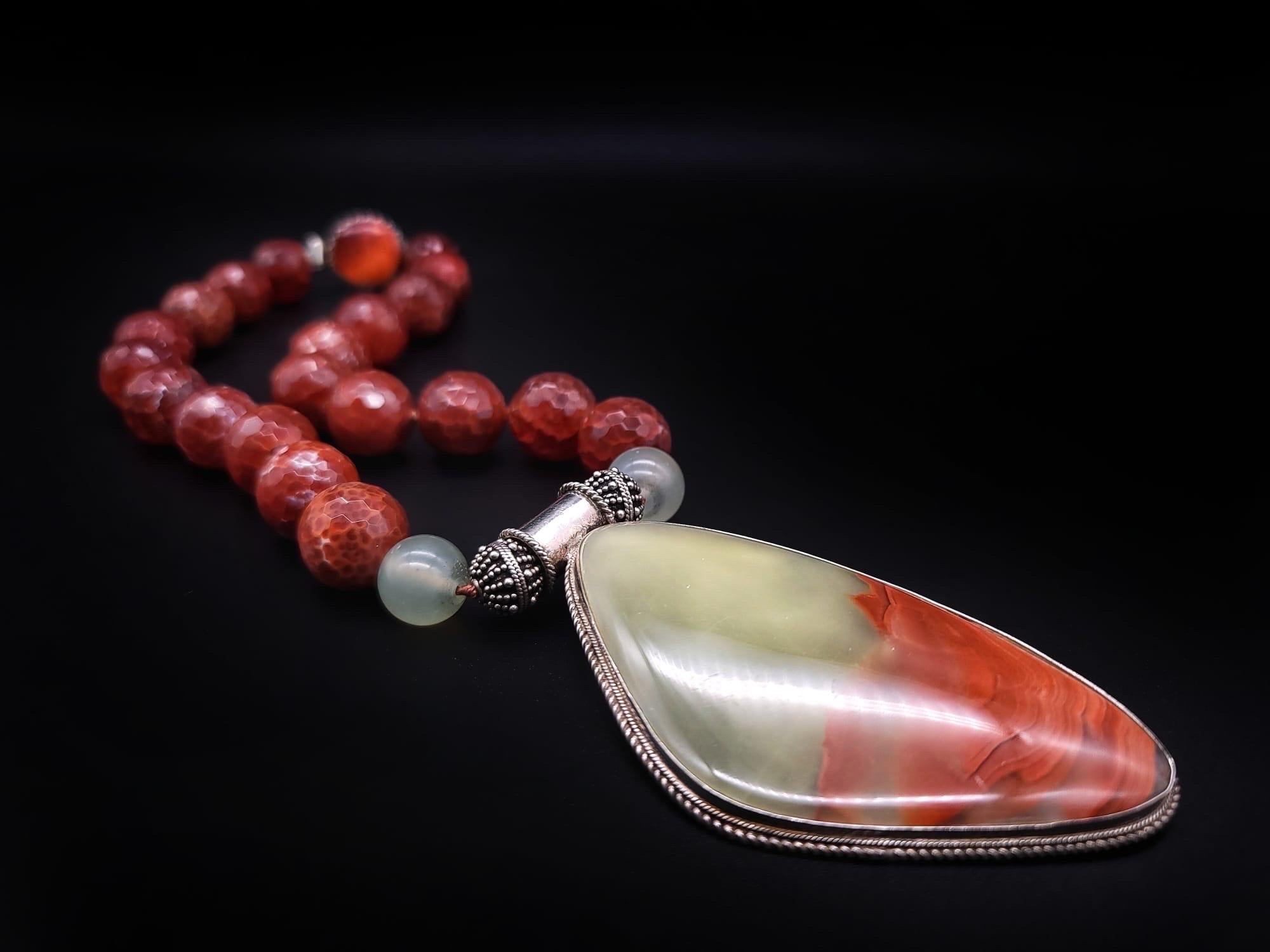 A.Jeschel Show-stopping pale green onyx  and Fire Opal necklace. In New Condition For Sale In Miami, FL