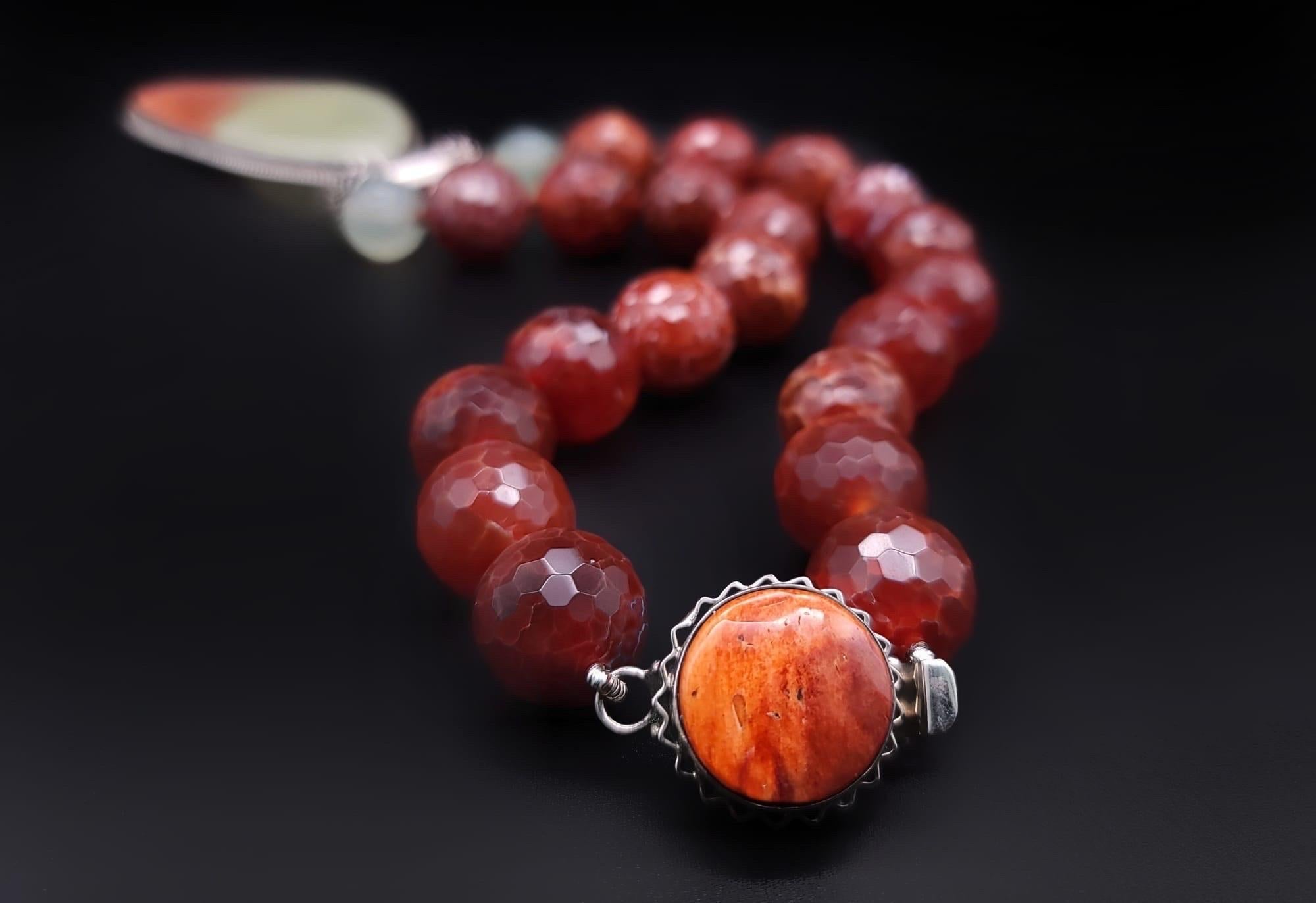 A.Jeschel Show-stopping pale green onyx  and Fire Opal necklace. For Sale 2