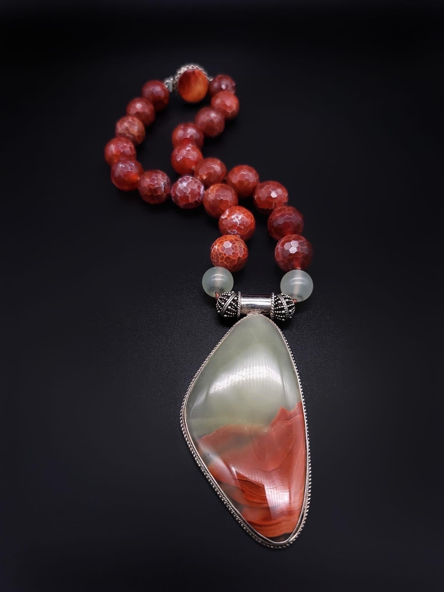 A.Jeschel Show-stopping pale green onyx  and Fire Opal necklace. For Sale 3