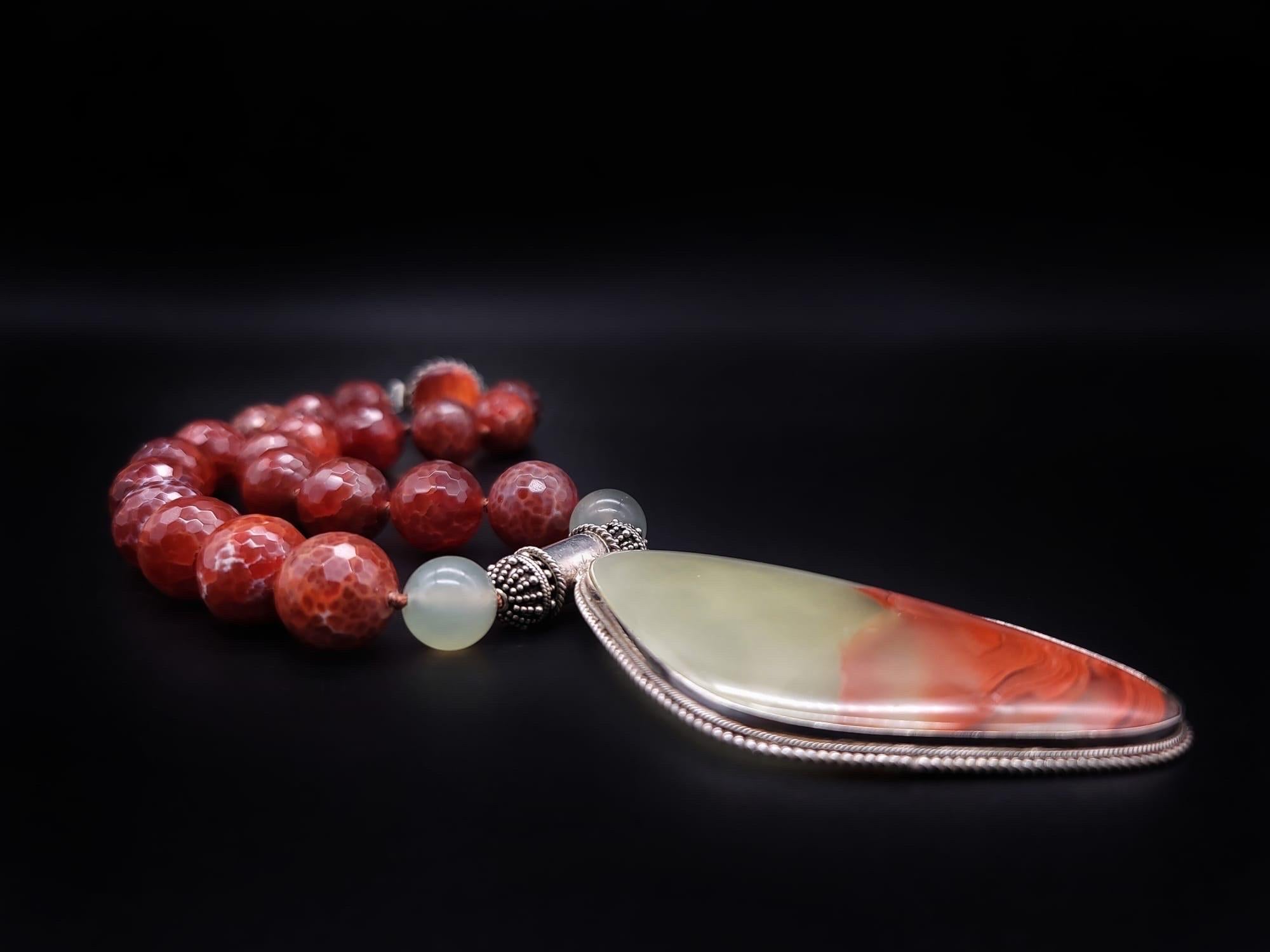 A.Jeschel Show-stopping pale green onyx  and Fire Opal necklace. For Sale 7