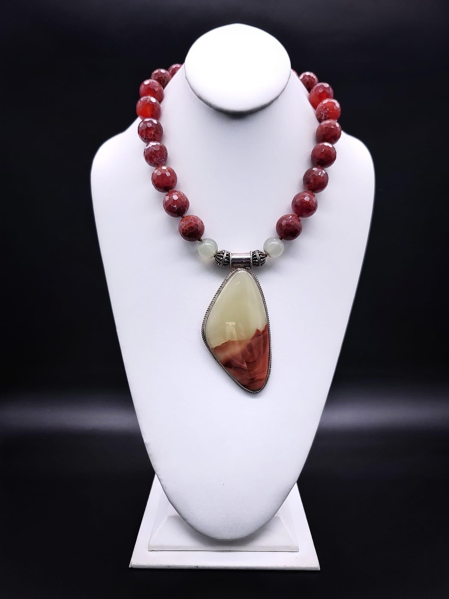 A.Jeschel Show-stopping pale green onyx  and Fire Opal necklace. For Sale 8