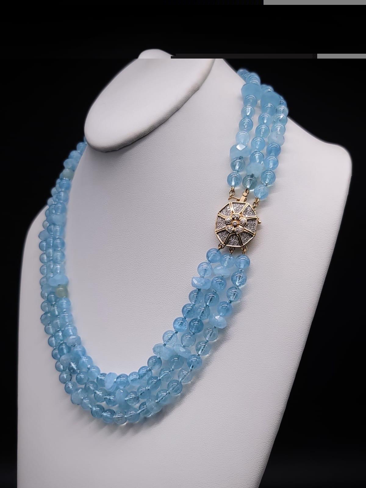 A.Jeschel AAA Aquamarine necklace with a 14k Gold Diamond clasp. 4