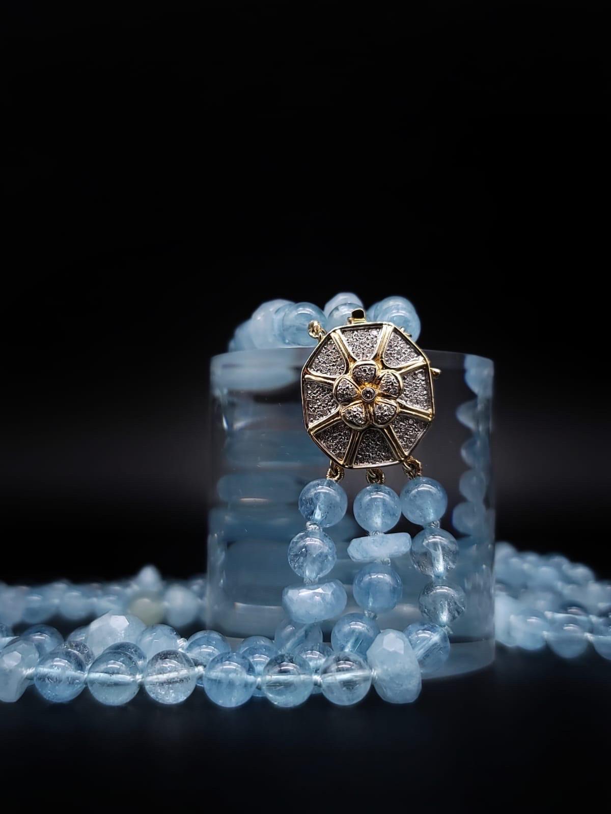 A.Jeschel AAA Aquamarine necklace with a 14k Gold Diamond clasp. 6