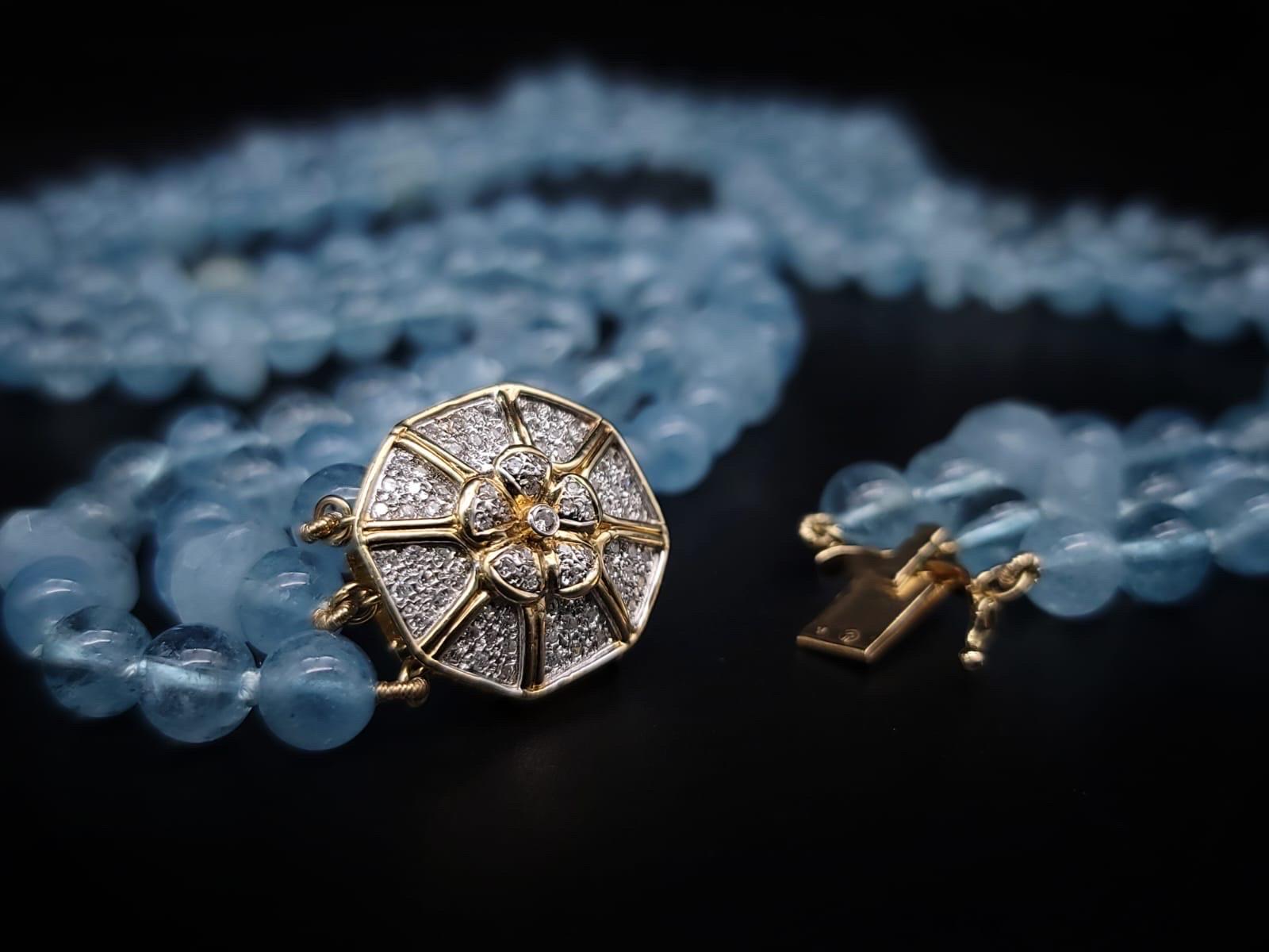 A.Jeschel AAA Aquamarine necklace with a 14k Gold Diamond clasp. 8
