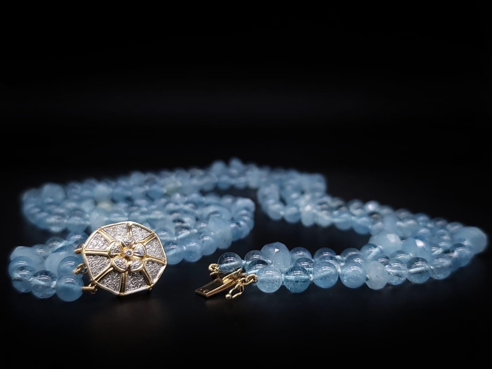 A.Jeschel AAA Aquamarine necklace with a 14k Gold Diamond clasp. 10