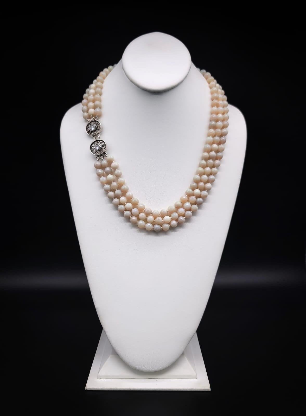 Contemporary A.Jeschel  Spectacular Australian Opal 3 strand necklace. For Sale