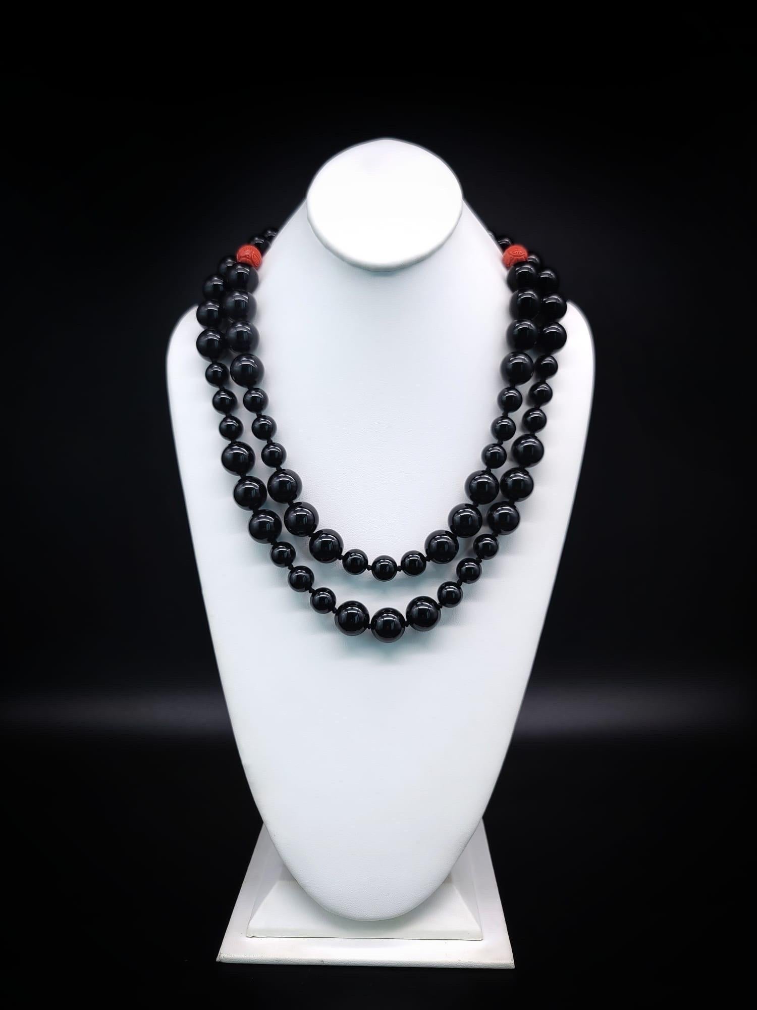 A.Jeschel Stunning Onyx necklace with carved Cinnabar clasp. 1