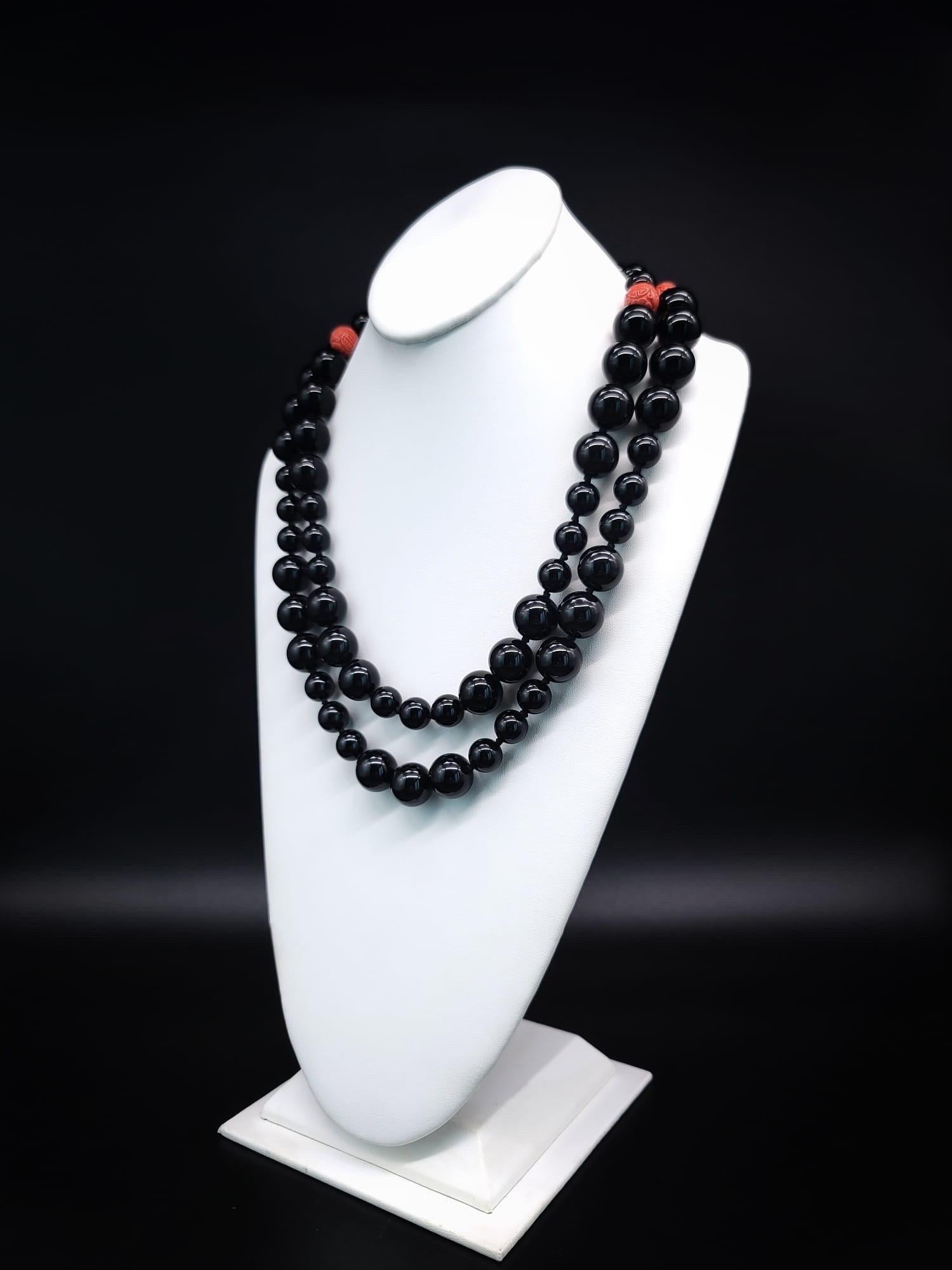 A.Jeschel Stunning Onyx necklace with carved Cinnabar clasp. 2
