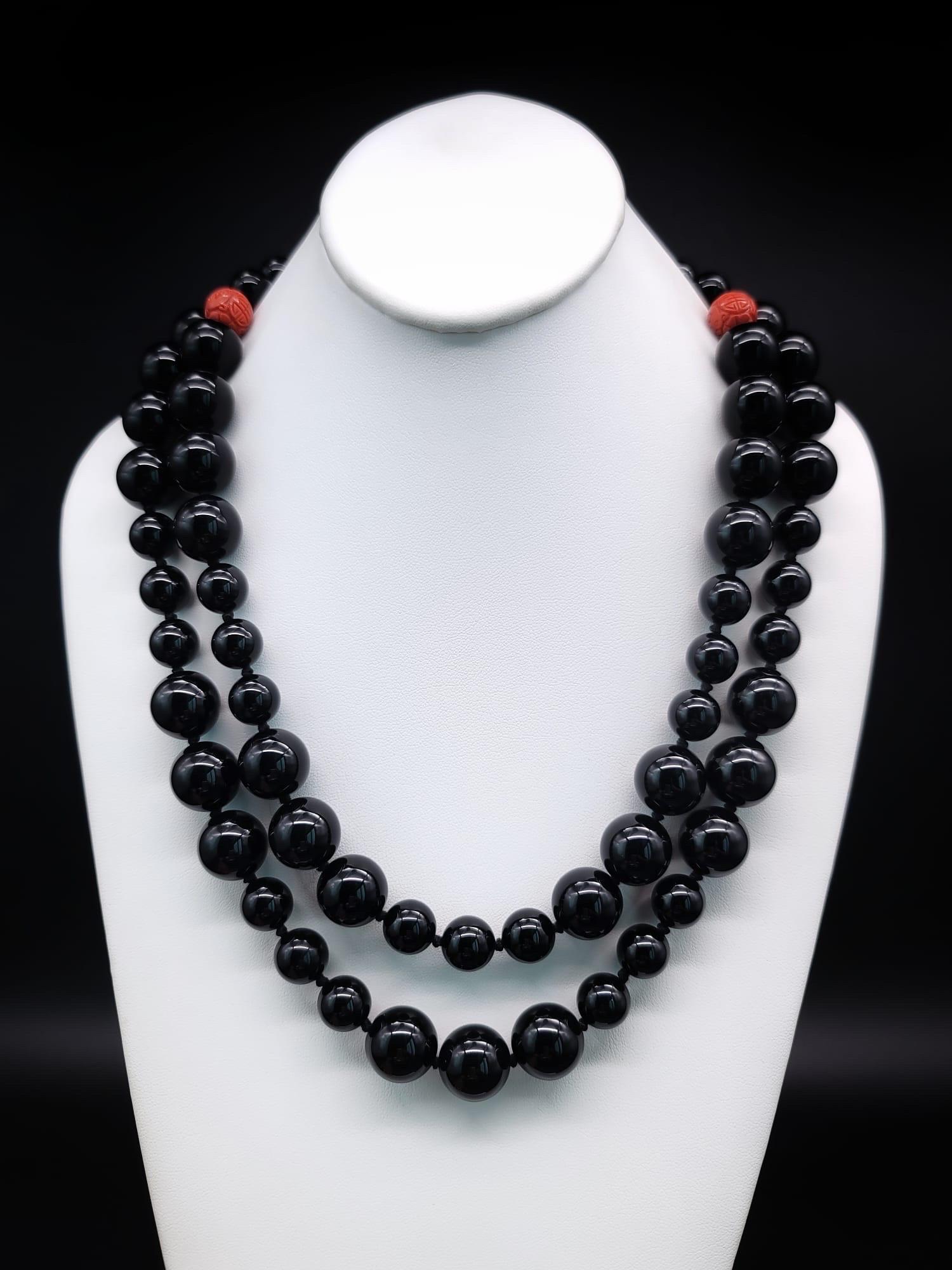 A.Jeschel Stunning Onyx necklace with carved Cinnabar clasp. 6