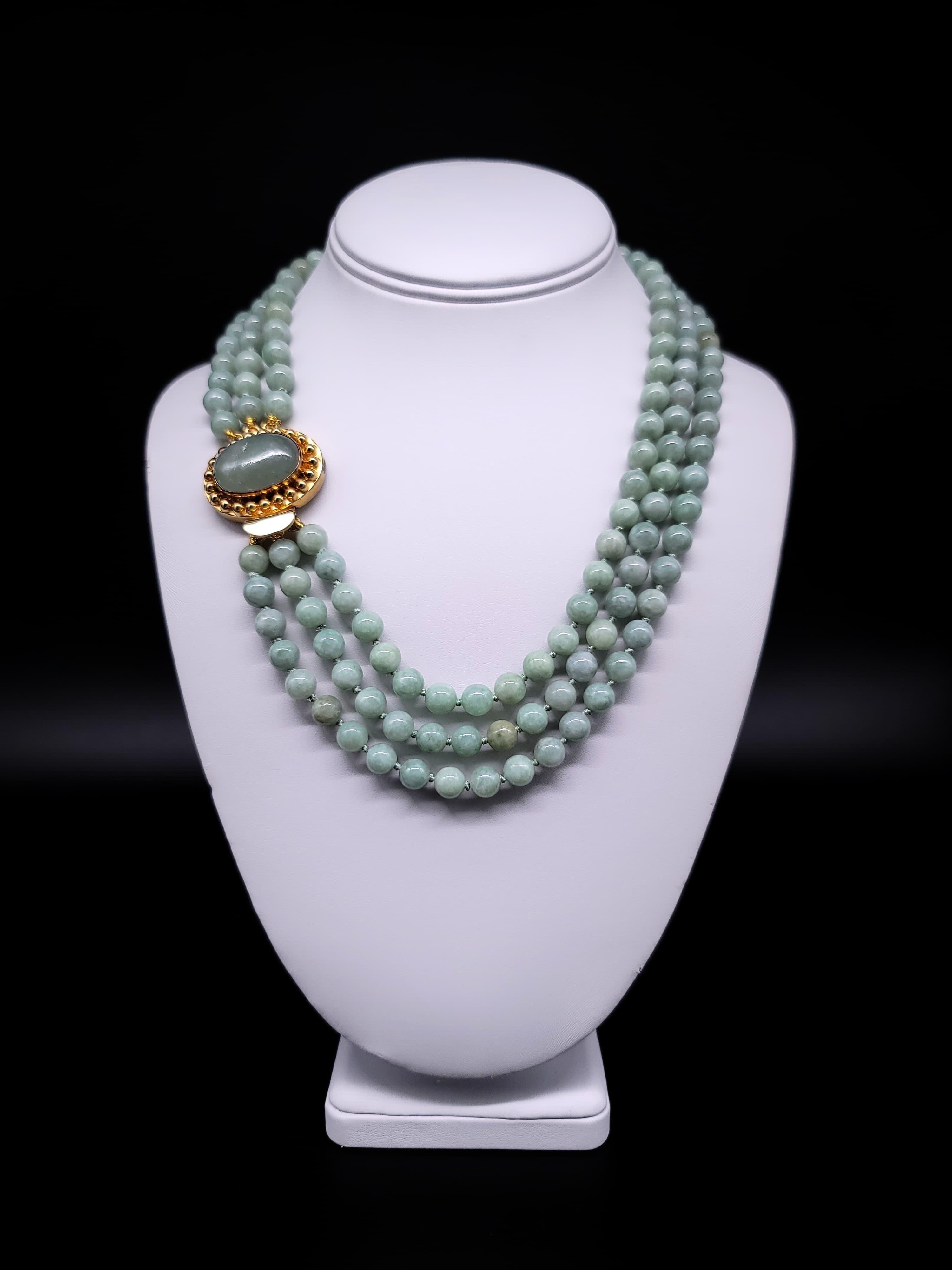 Contemporary A.Jeschel Exquisite Natural Burmese Jade signature clasp necklace. For Sale