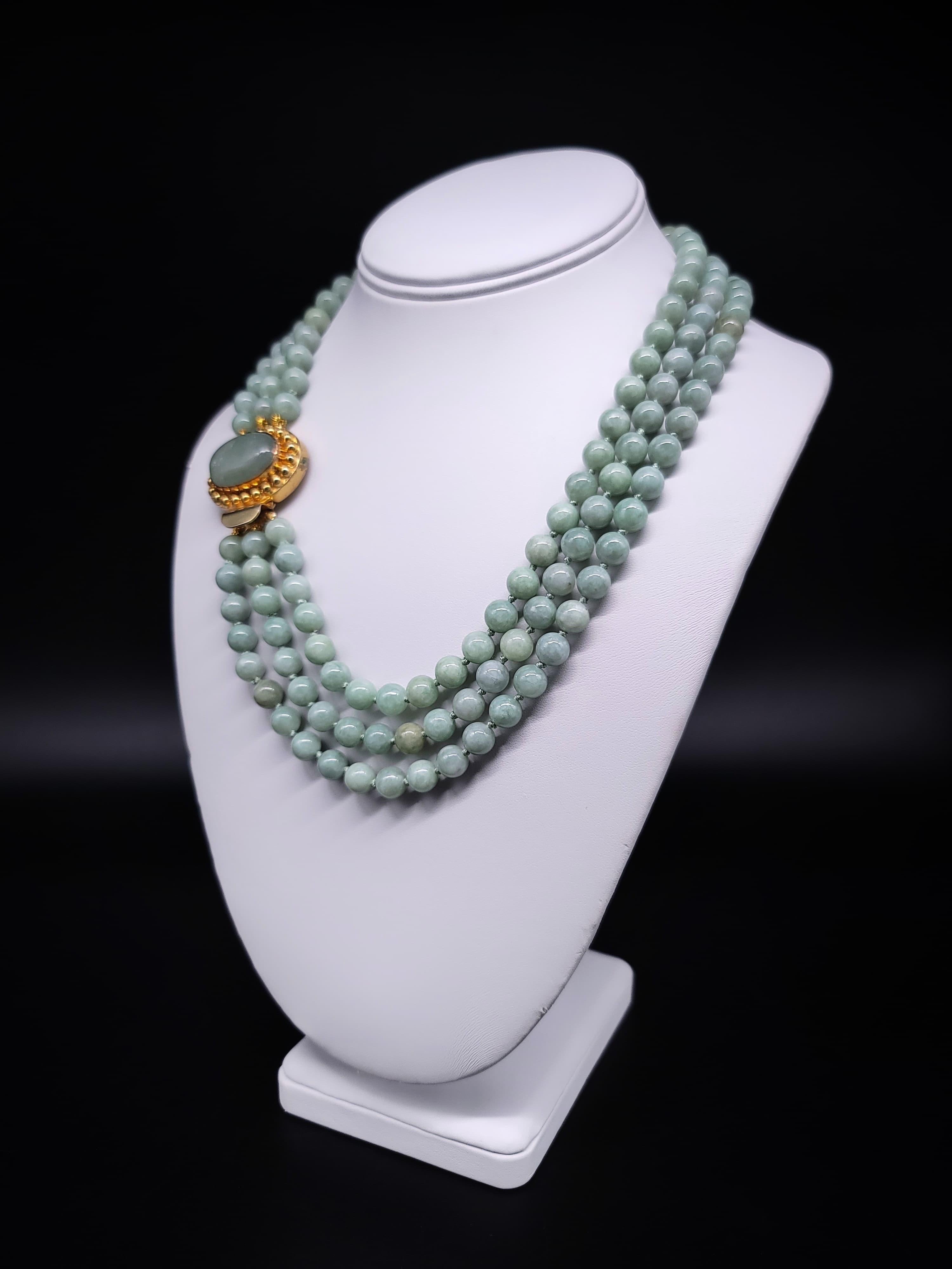 Bead A.Jeschel Exquisite Natural Burmese Jade signature clasp necklace. For Sale