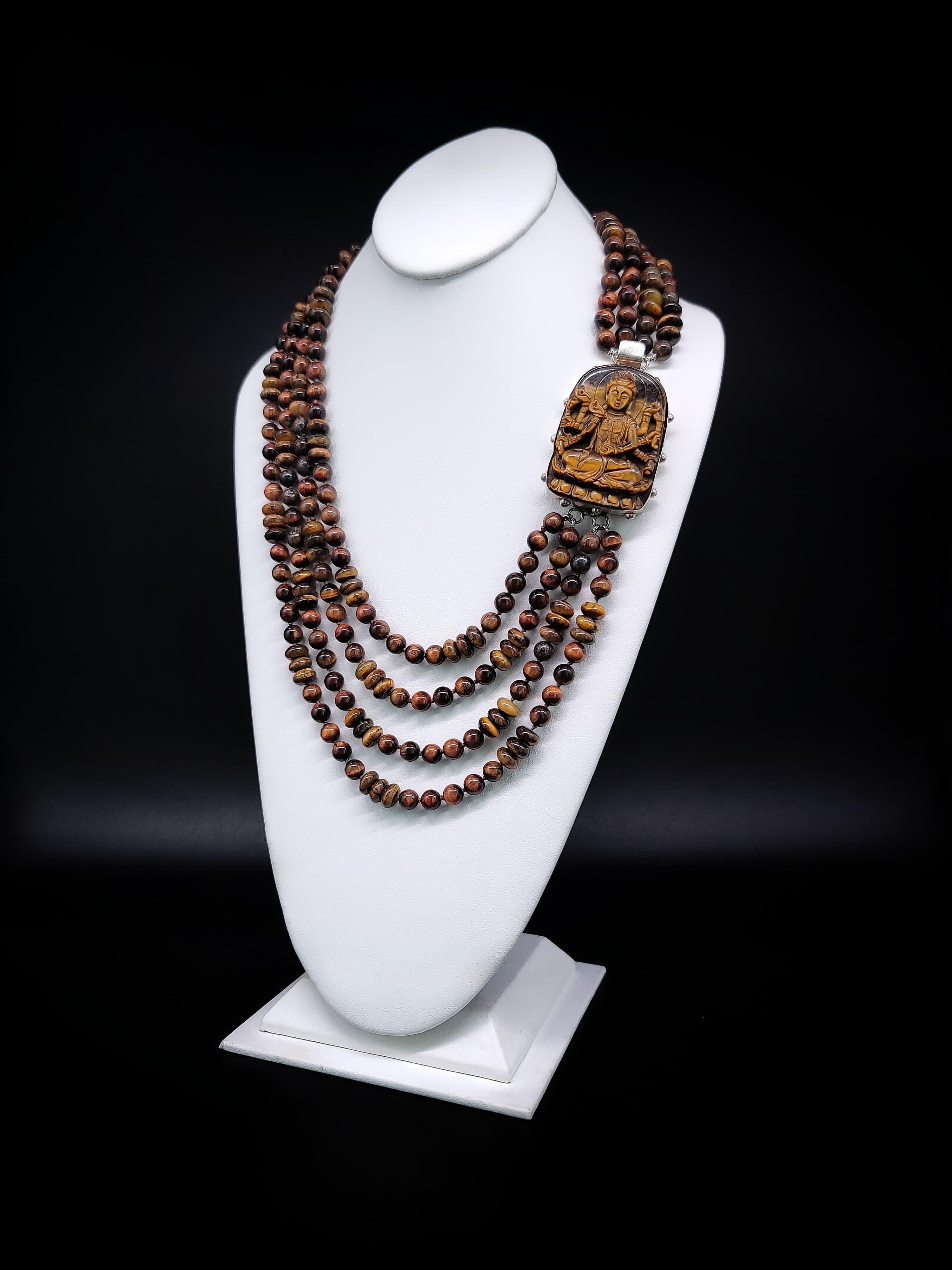 Contemporary A.jeschel Sophisticated Tiger’s Eye Necklace with a Powerful Clasp. For Sale