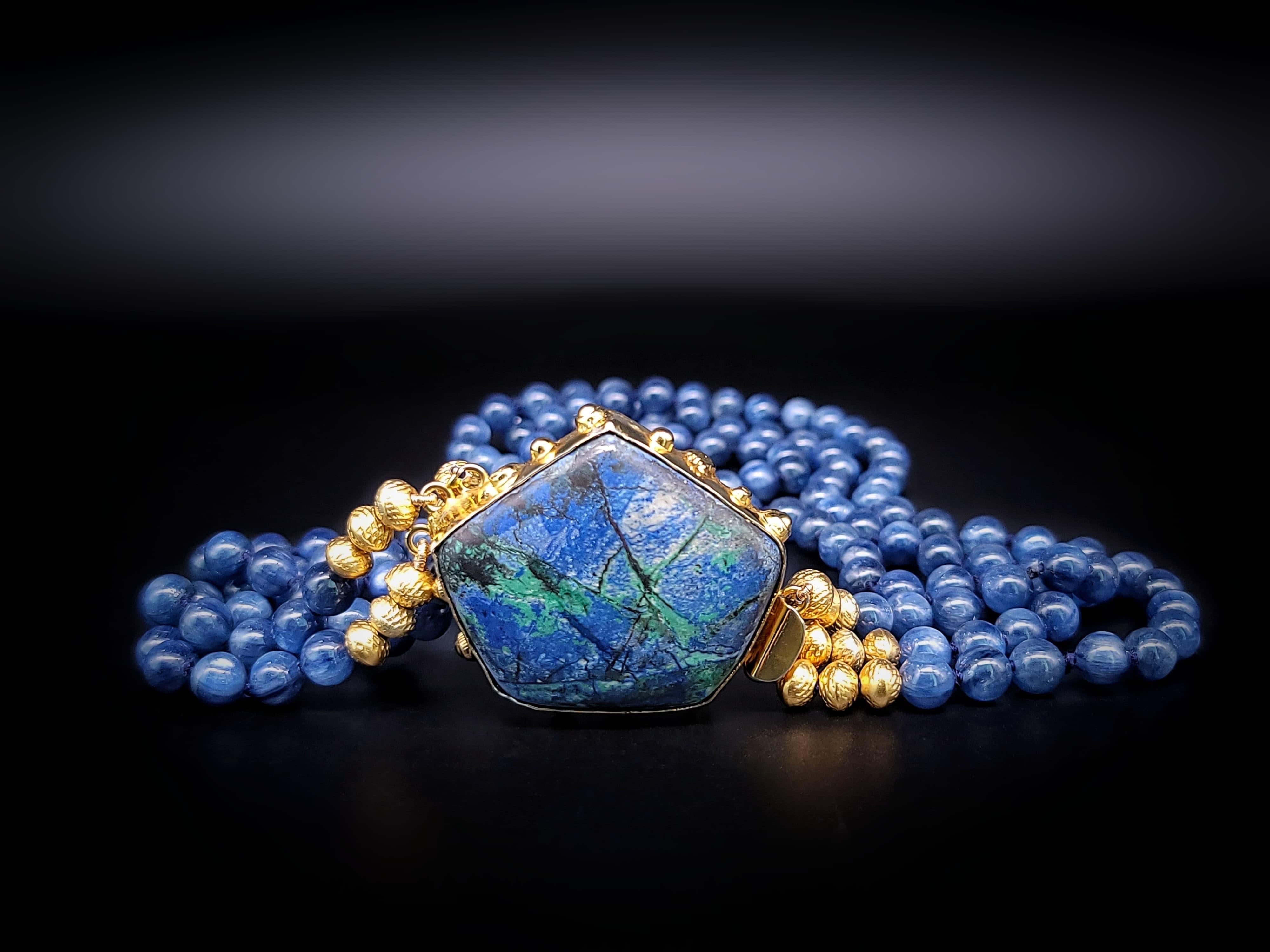 A.Jeschel Polished Kyanite beads necklace with a Chrysocolla clasp. For Sale 2
